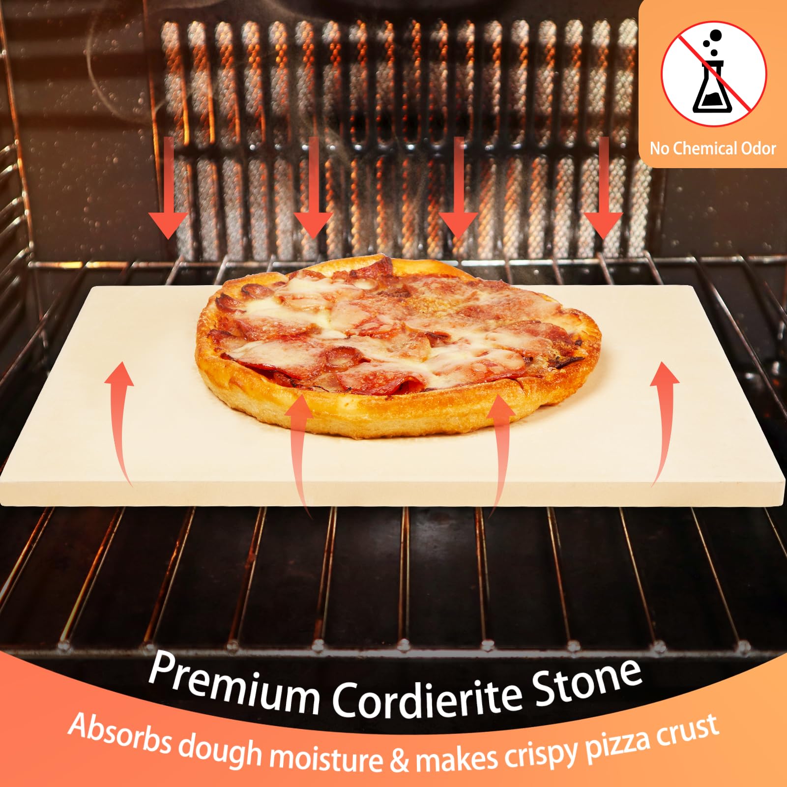 SHINESTAR 12 x 15 Inch Cordierite Pizza Stone with Wooden Peel - Thermal Shock Resistant Baking Stone for Pizza, Bread, Pastry | Perfect for Home Ovens, Outdoor Grills & Professional Kitchens