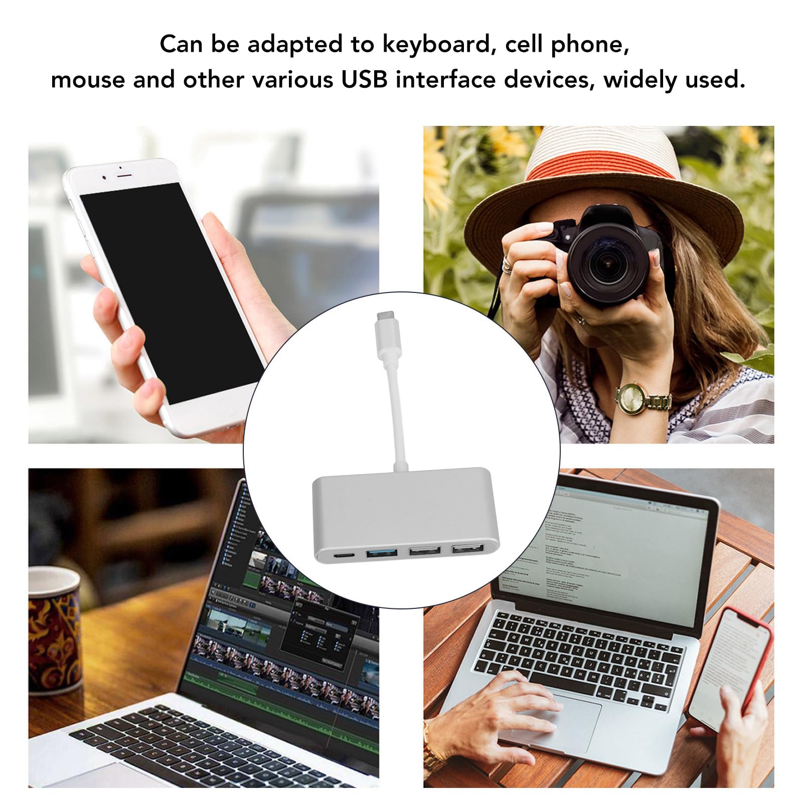 3-Port USB C Hub Aluminum Adapter - USB 2.0/3.0 Multi-Port Converter for Mouse, Keyboard & Flash Drives | Compatible with MacBook, iPad Pro & Windows Laptops | Compact Travel Design for Home & Office Use
