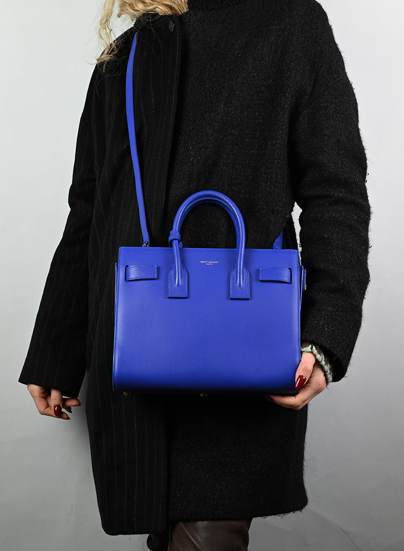 Saint Laurent Sac de Jour Baby Blue Leather Handbag - Luxury Designer Tote Bag for Women, Perfect for Work, Travel & Everyday Use