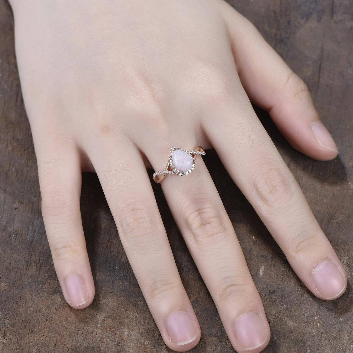 Natural Pear Opal Diamond Engagement Ring - Vintage Style Infinity Band for Wedding, Proposal & Anniversary Gifts | Perfect for Bridal Jewelry & Special Occasions