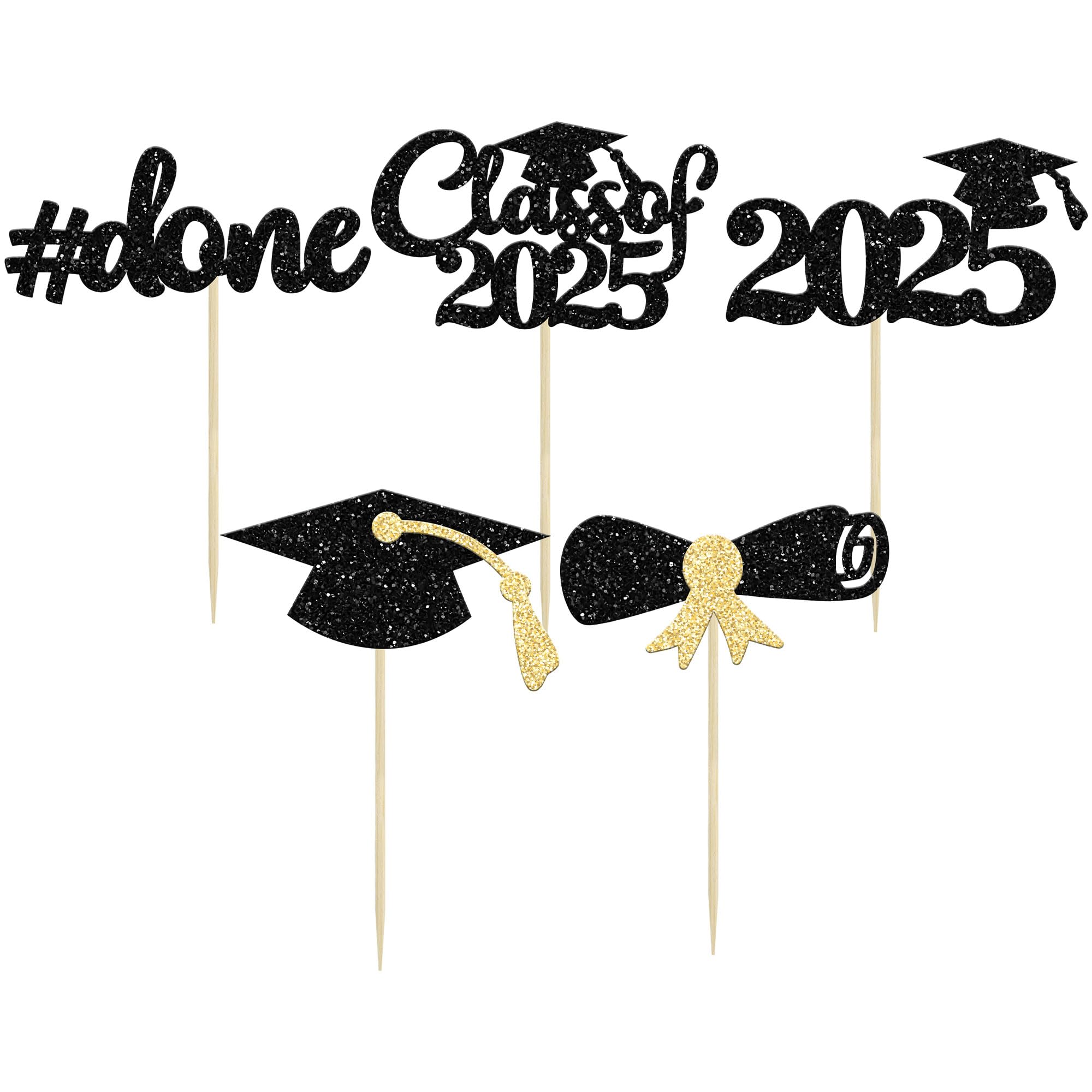 30Pcs Gold Glitter Graduation Cupcake Toppers - Class of 2025 Cake Decorations, Graduation Cap & Diploma Cake Picks for 2025 Graduation Party, Birthday, School Celebration (Perfect for Graduation Cakes, Cupcakes, Dessert Tables)