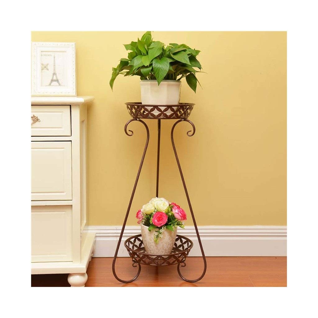 2-Tier Metal Plant Stand - Indoor Outdoor Flower Pot Holder Display Shelf for Garden, Patio, Balcony & Home Decor (Brown) | Perfect for Small Spaces, Succulents & Houseplants