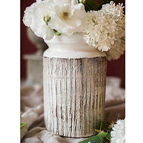 RusticReach Glazed Ceramic Abstract Brown Stripe White Vase - Handmade Home Decor for Living Room, Dining Table & Wedding Centerpiece