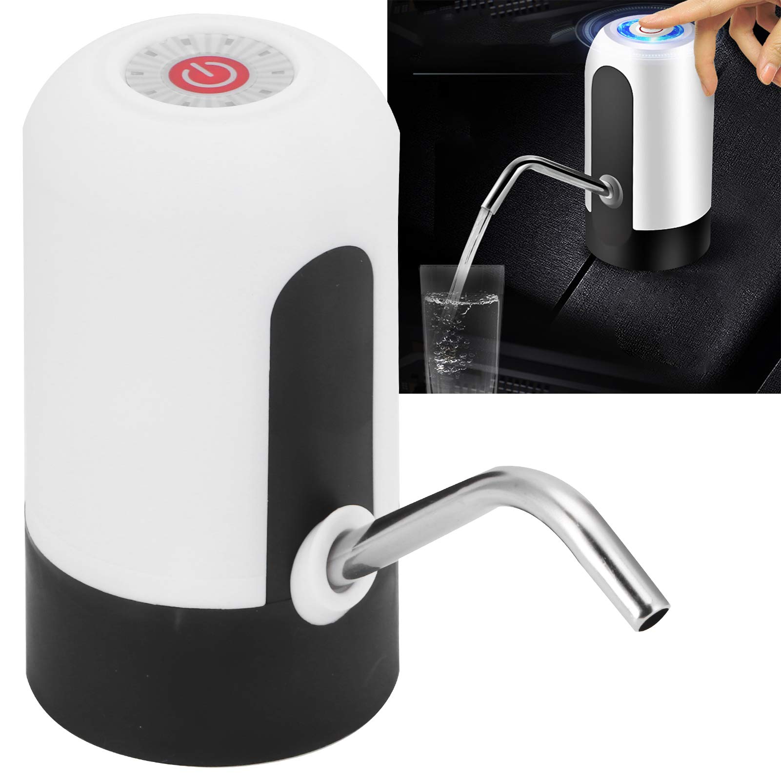 Automatic Water Dispenser Pump, USB Rechargeable Drinking Water Bottle Pump for Picnic, Office, Home - Portable Water Dispenser with Leaning Tower Design (White) - Perfect for Travel, Camping & Outdoor Activities