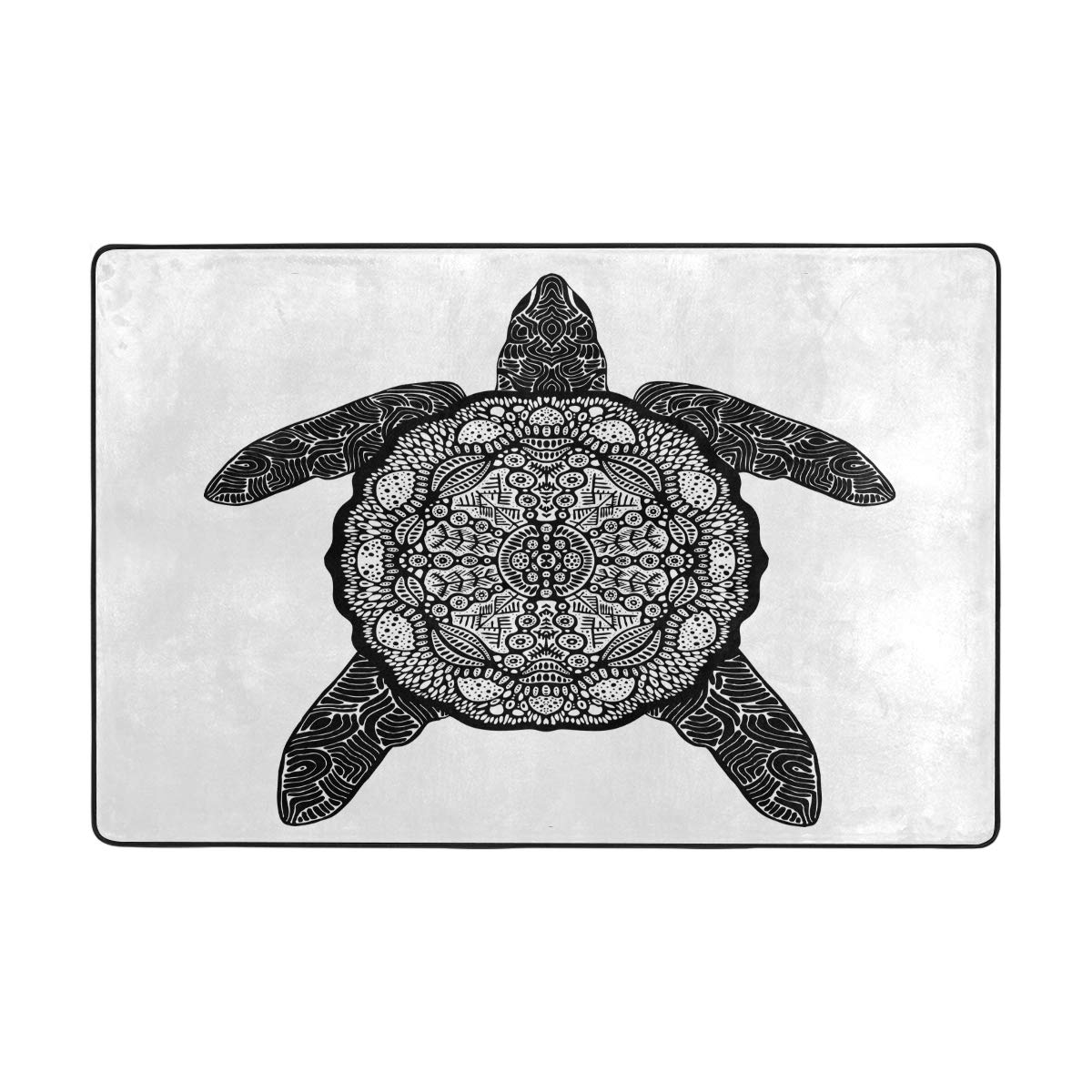 ALAZA Sea Turtle Ethnic Psychedelic Black White Area Rug 3'x2' - Bohemian Decor for Living Room, Bedroom, Dorm | Soft Non-Slip Floor Mat for Home, Office & Yoga Space
