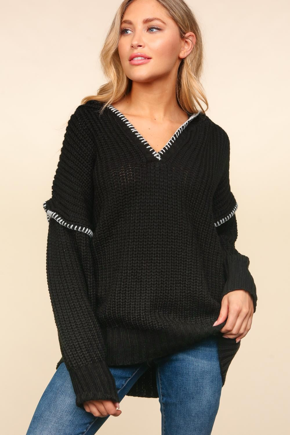 Notched Neck Long Sleeve Hooded Pullover Sweatshirt for Women - Cozy Fall & Winter Layering Essential - Perfect for Casual Outfits, Lounging, and Outdoor Activities