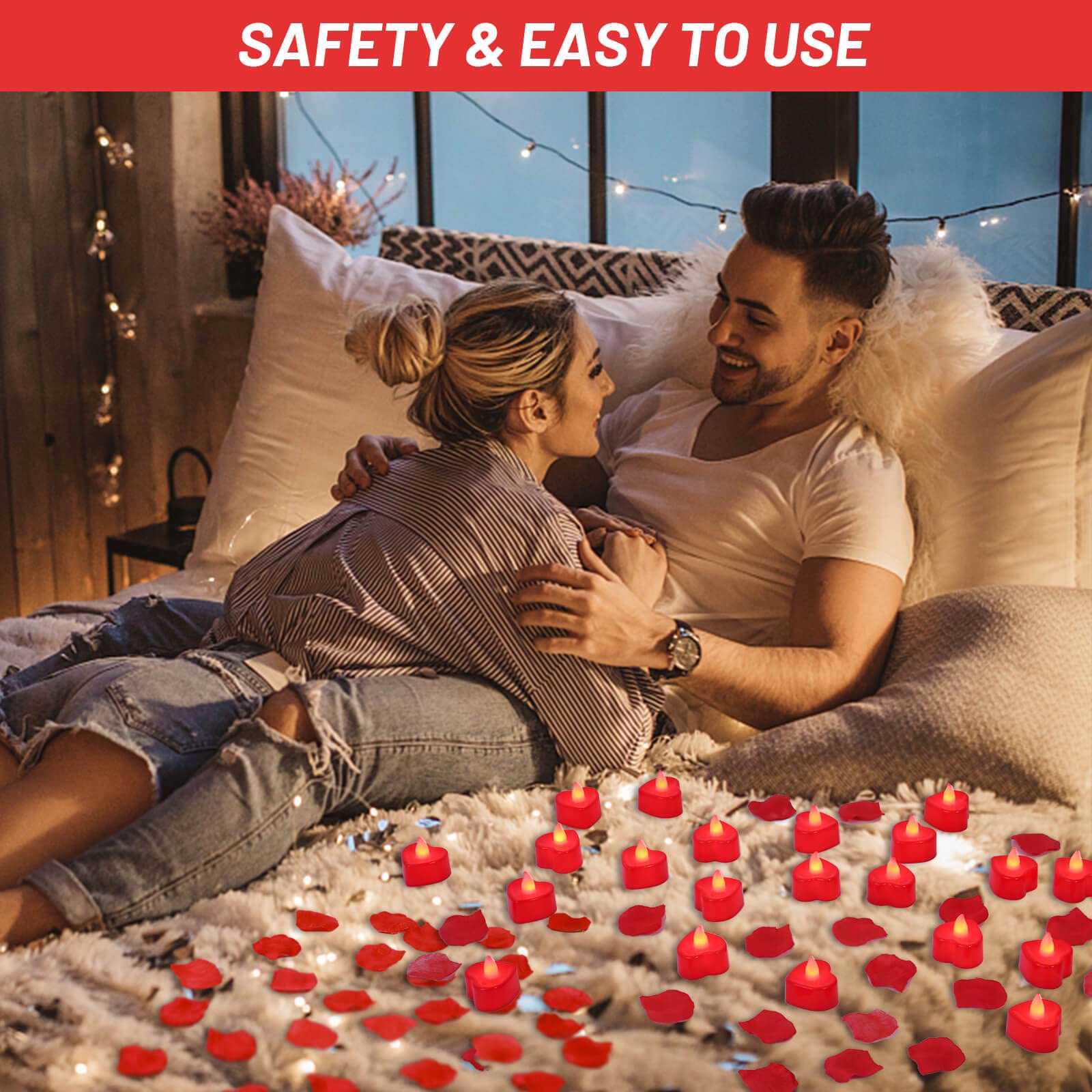 2000pcs Artificial Red Rose Petals with 24 Flameless LED Candles Set - Romantic Wedding, Valentine's Day Decor for Bedroom, Anniversary & Proposal Scenes - Cridoz