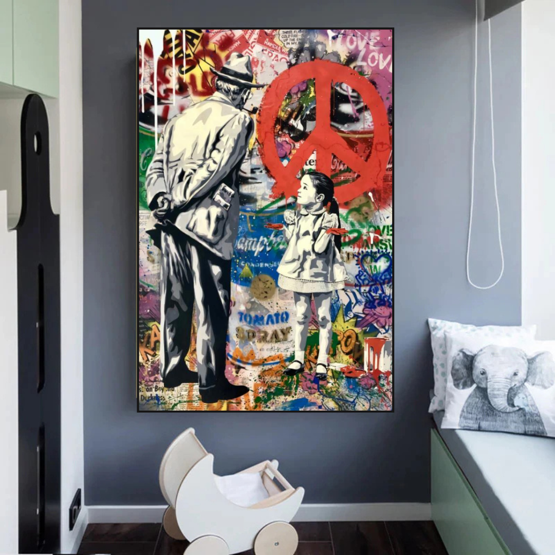 Banksy Peace Street Art Canvas Print - Inspirational Wall Decor for Living Room, Bedroom & Office | Modern Urban Home Decor