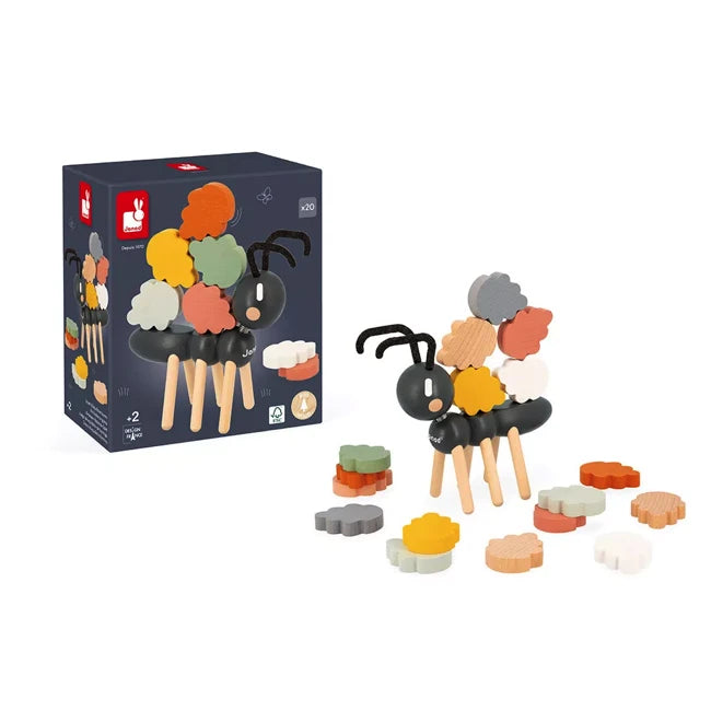 Janod Sweet Cocoon Ant Balance Game - Wooden Stacking Toy for Kids Ages 3+, Fun Educational Montessori Learning Activity for Toddlers - Perfect for Family Game Night & Preschool Classroom Play