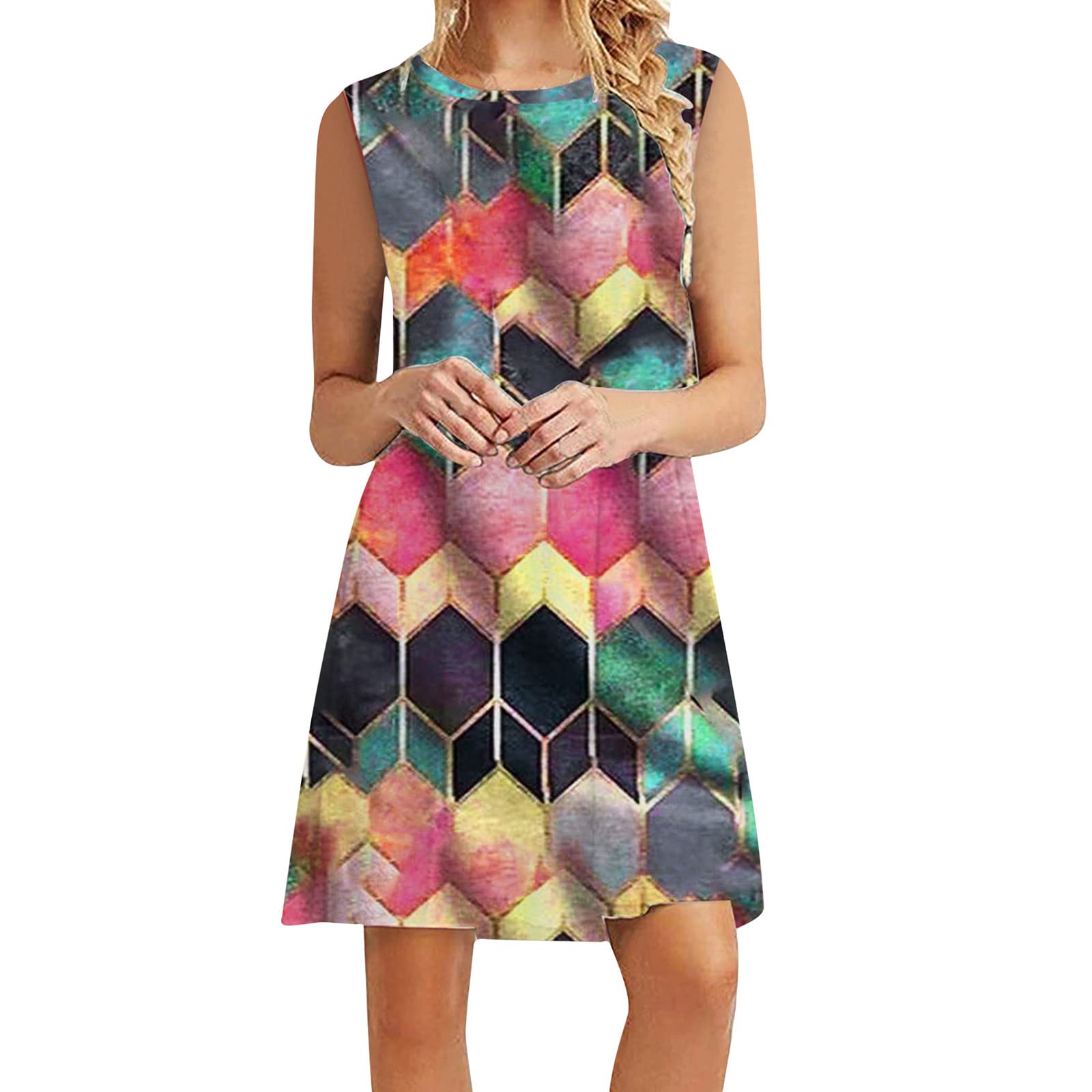 Holzkary Women's Summer Tie Dye T-Shirt Dress - Beach Sundress, Mini Tank Dress for Casual Outings, Pool Parties & Vacation Getaways