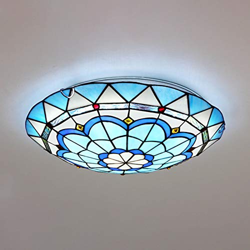 Tiffany-Style Stained Glass Ceiling Light Fixture - 16