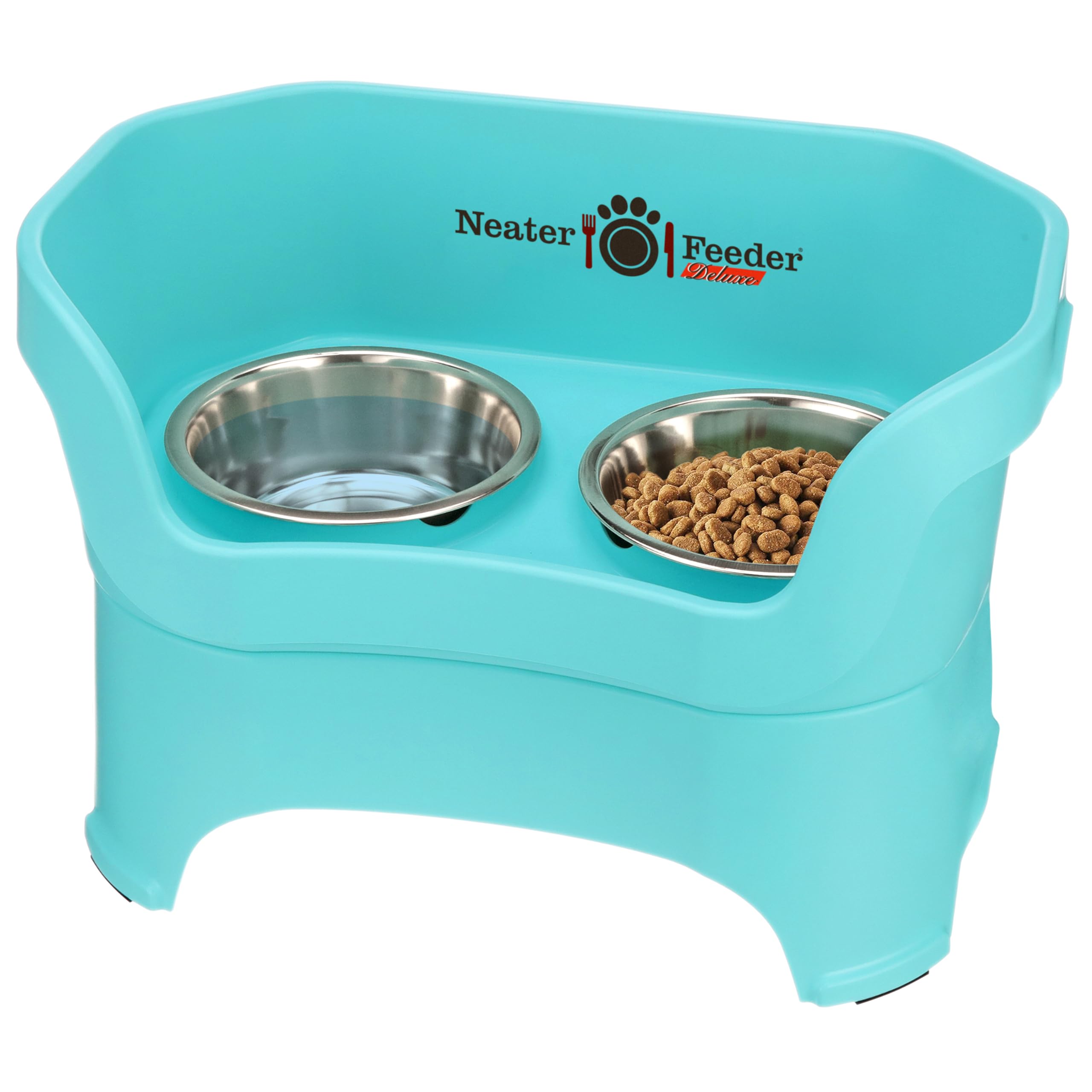 **Neater Feeder Deluxe No-Spill Elevated Dog Bowls for Large Breeds – Stainless Steel Pet Food & Water Bowl Set – Made in USA – Aquamarine – Perfect for Messy Eaters & Clean Home Floors**    *(Use Case: Ideal for large dogs, reduces spills, keeps feeding area tidy, and complements home decor.)*