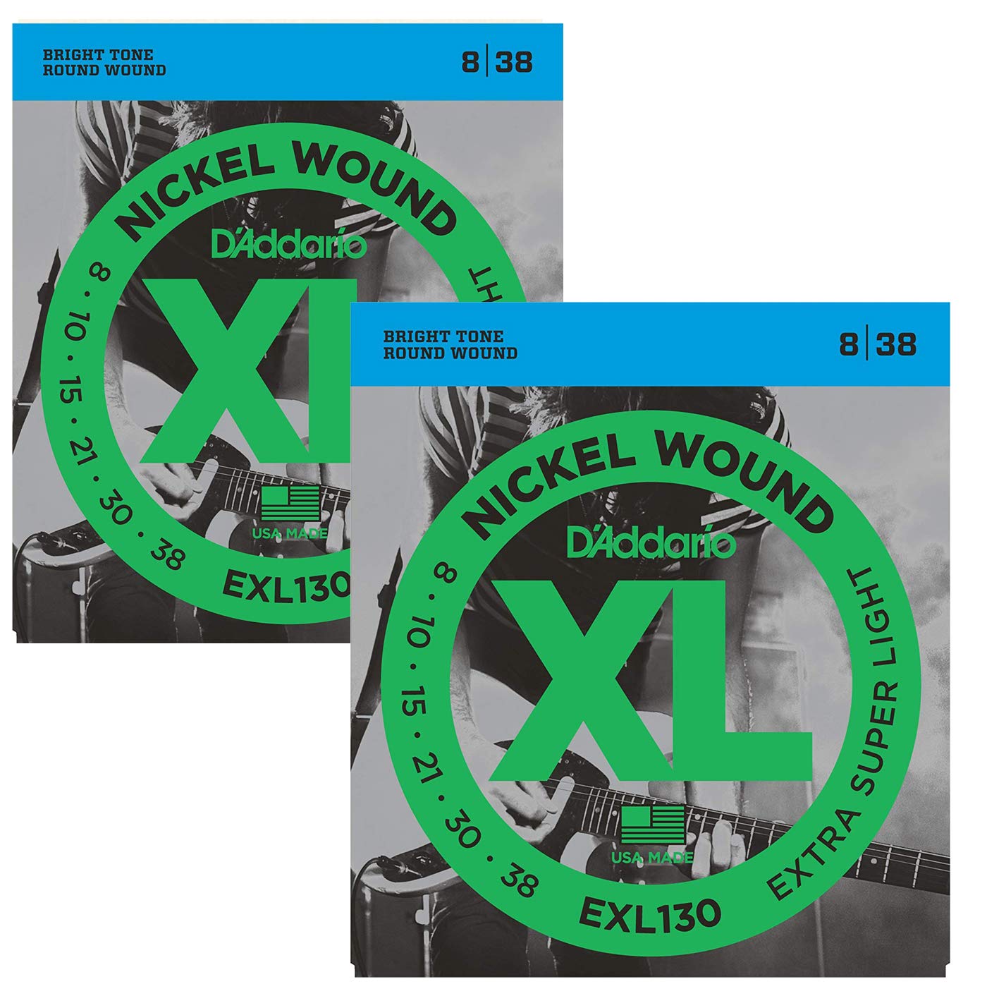 D'Addario EXL130 Nickel Wound Electric Guitar Strings - Extra-Super Light Gauge 8-38 (2 Pack) | Perfect for Beginners & Smooth Playability | Studio Recording & Live Performance