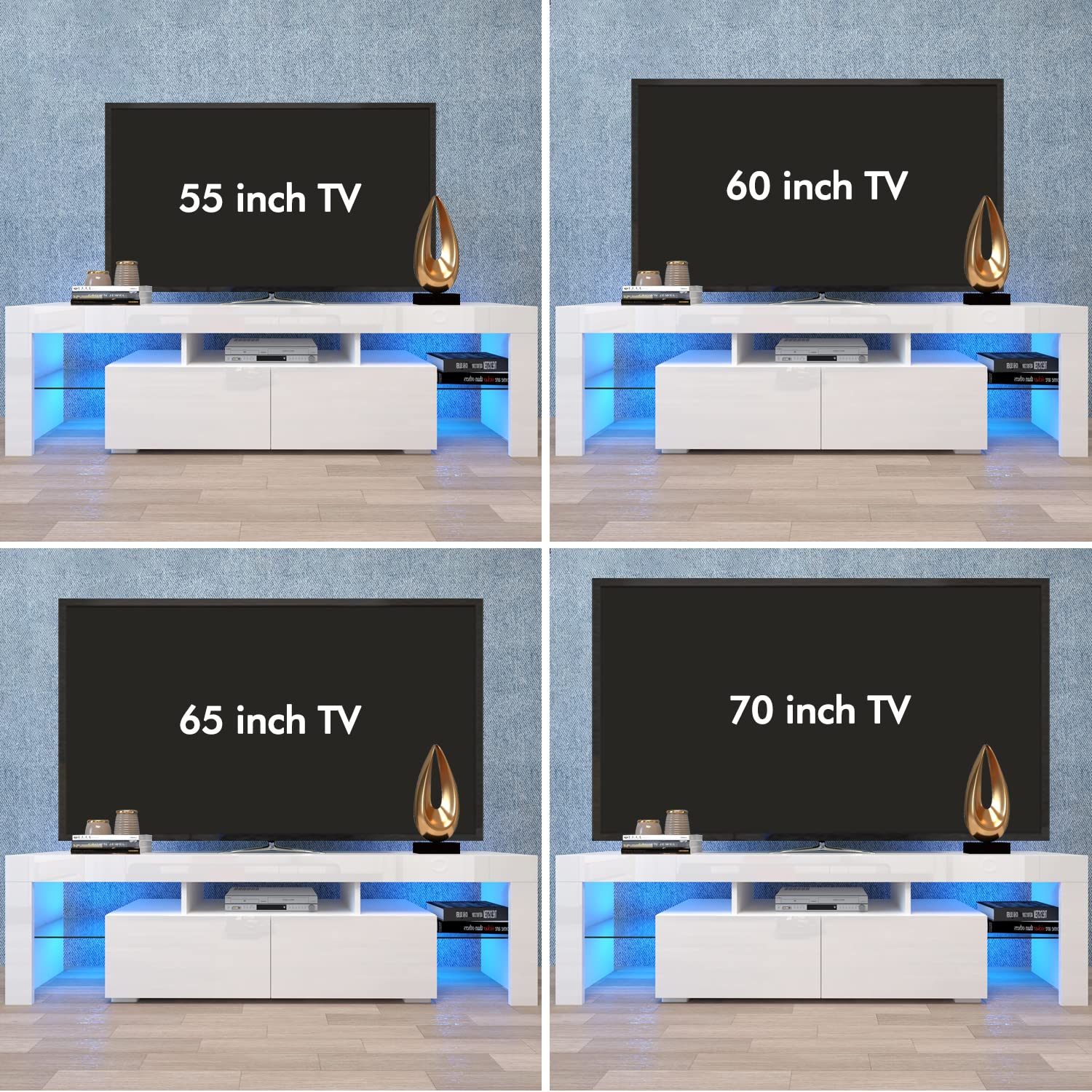 Modern White TV Stand with 2 Drawers & Storage - 63