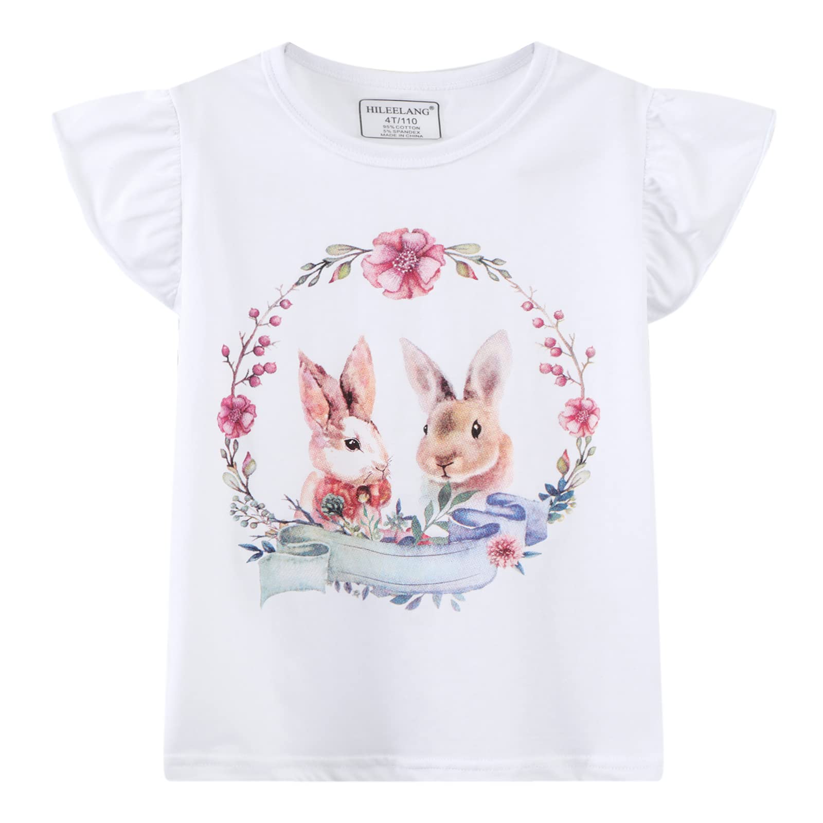 HILEELNAG Girls' Short Sleeve Cotton Graphic T-Shirts - 3 Pack Cute Casual Summer Tops for Easter, School, Playdates & Outdoor Activities