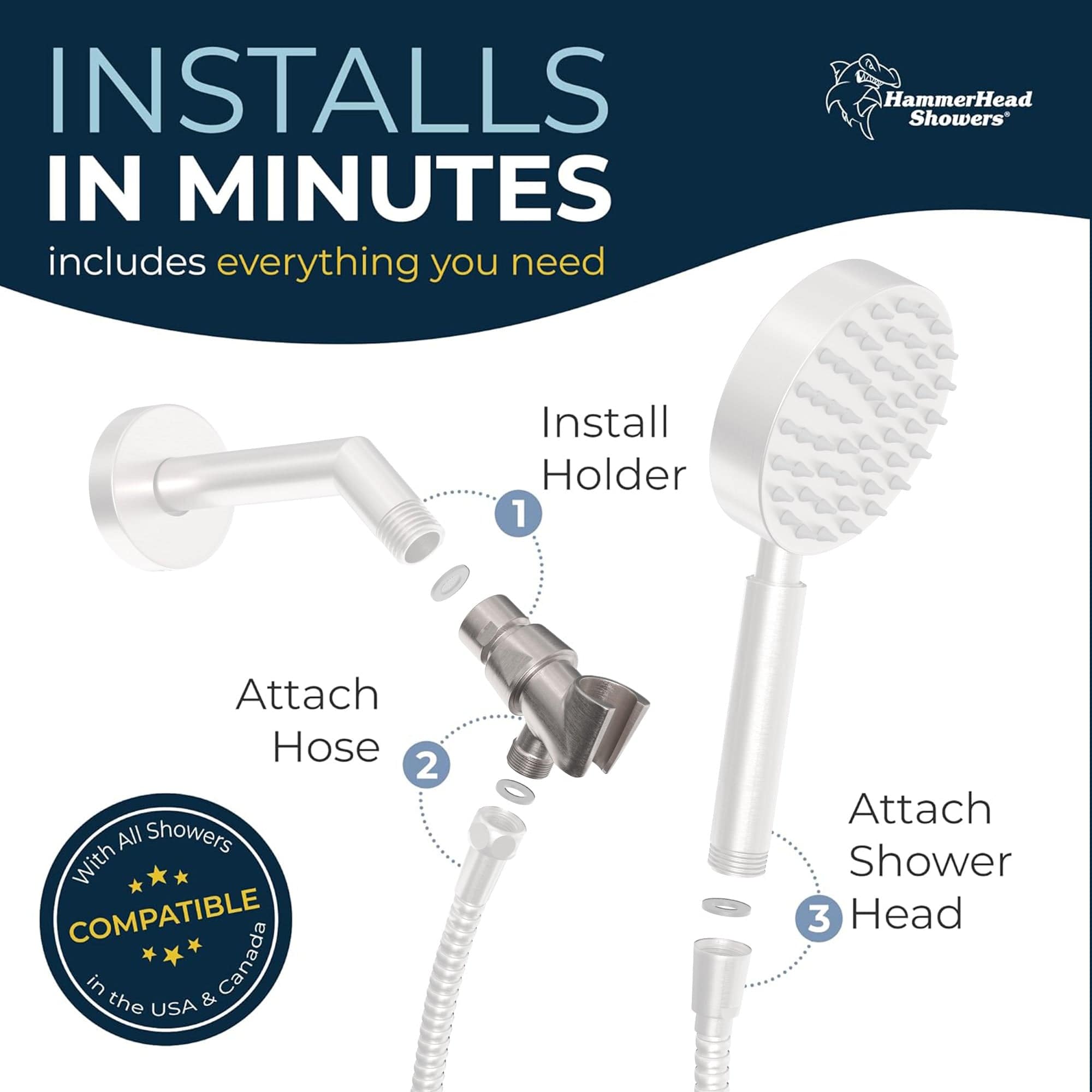 Stainless Steel Universal Handheld Shower Head Holder - Adjustable Shower Arm Mount for Bathroom, Perfect for Home, RV & Spa Use