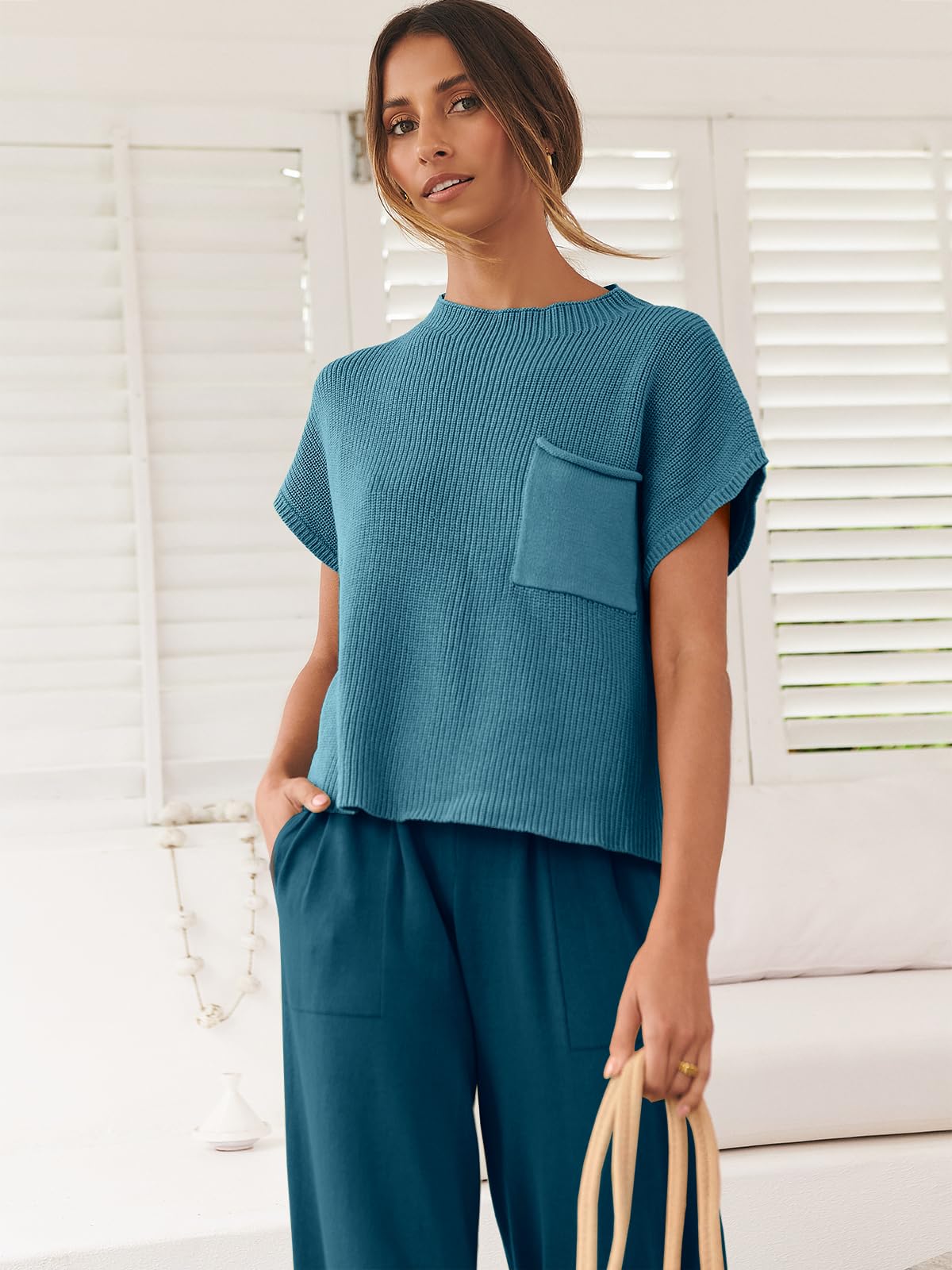 ANRABESS Women's Casual Knit Sweater Set with High Waisted Pants - Cozy Two Piece Outfit for Lounge, Travel & Fall Fashion