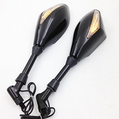 SMT-Integrated LED Turn Signal Side Mirrors - Gloss Black - Compatible with Street Bikes | Enhanced Visibility & Safety for Night Riding & Urban Commuting