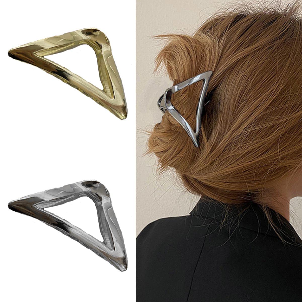 Juneyemo Gold & Silver Metal Hair Claw Clips for Women - Large Hair Clamps for Thick Hair, Shark Hair Clips (2PCS) - Perfect for Updos, Ponytails & Everyday Hairstyles