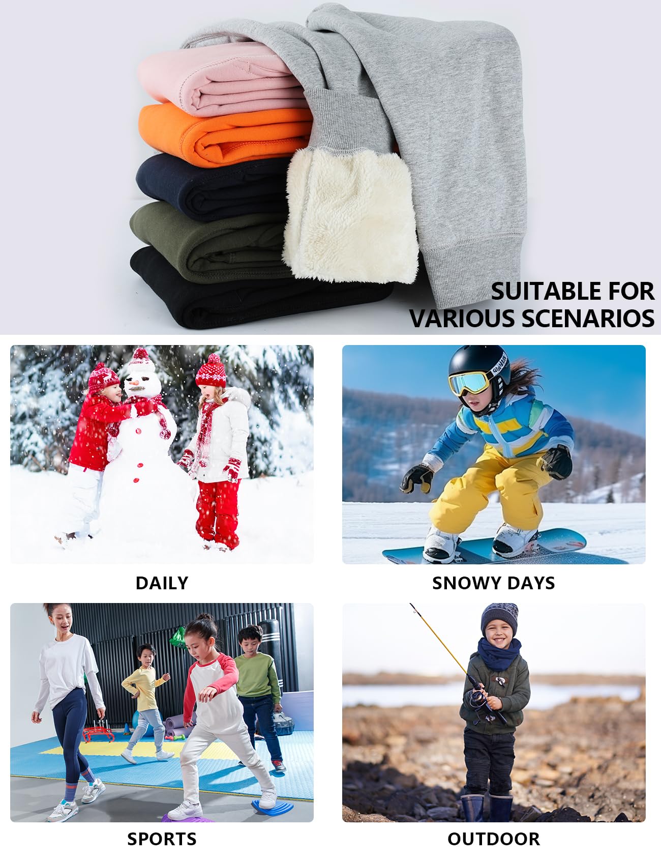 Gihuo Unisex Boys Girls Winter Warm Sherpa Lined Sweatpants Joggers - Cozy Fleece-Lined Pants for Cold Weather, Outdoor Activities & Lounge Wear