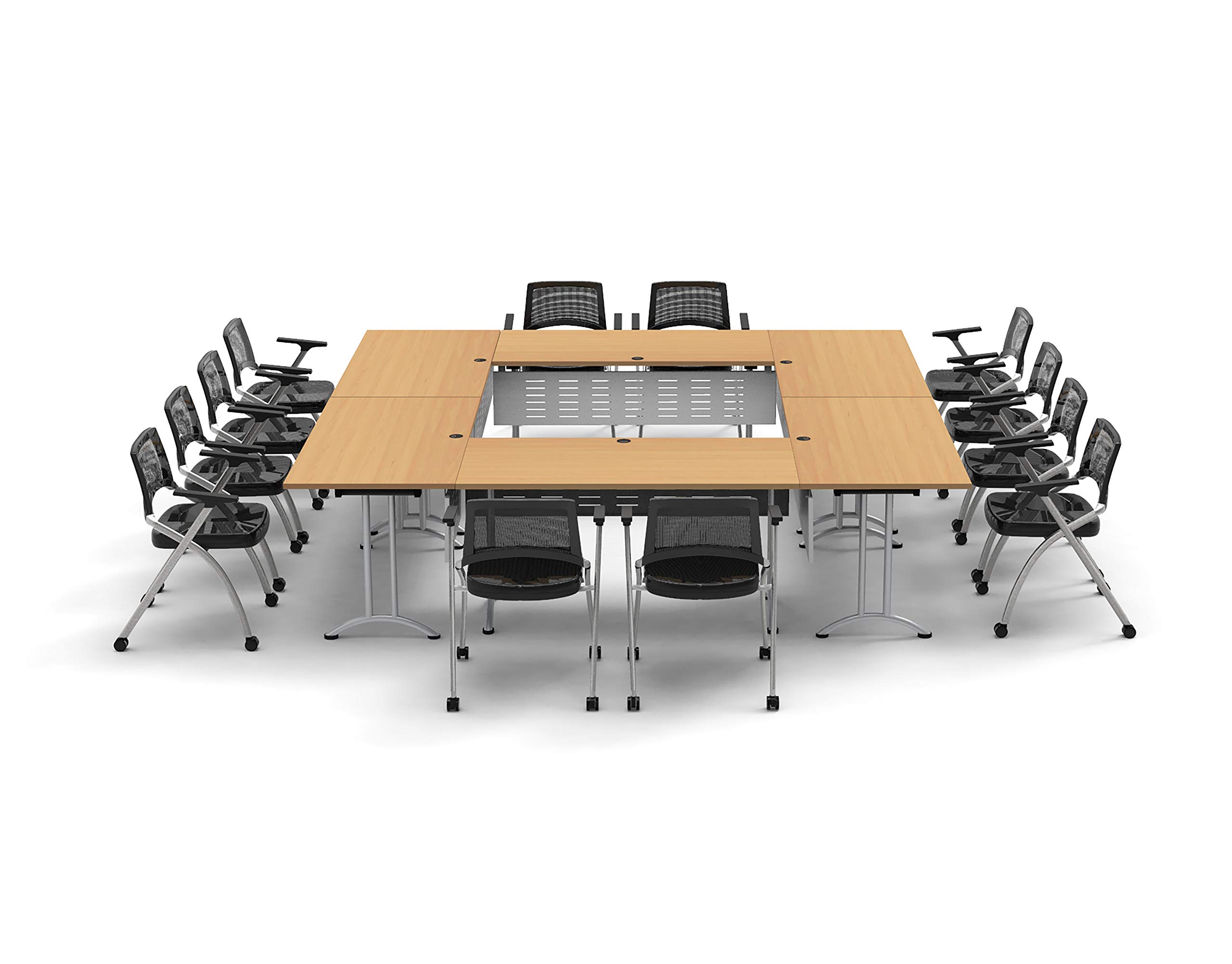 12-Person Folding Conference Table Set with 18pc Beech Chairs & Modesty Panels - Connectable Training Tables for Classrooms, Seminars & Meetings - Space-Saving Foldable & Nestable Design for Easy Storage