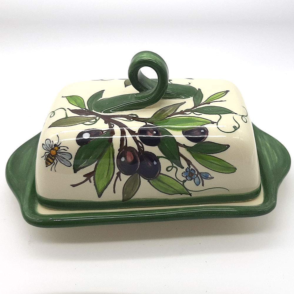 Italian Hand-Painted Ceramic Butter Dish with Lid - 8