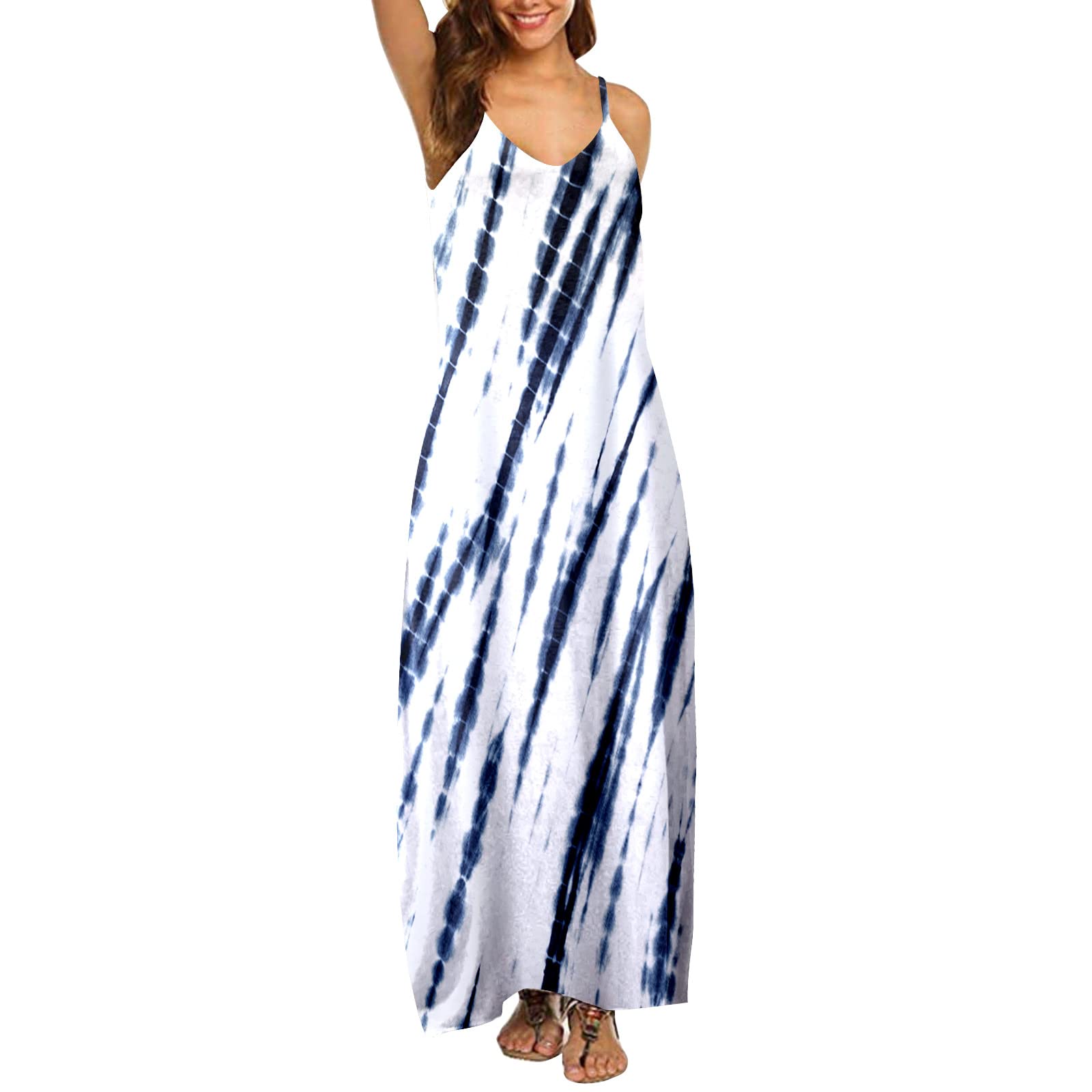 Women's Cotton Summer Casual Dress - Floral Printed Bohemian Spaghetti Strap Long Dress for Beach, Vacation & Outdoor Parties | Boho Chic Style