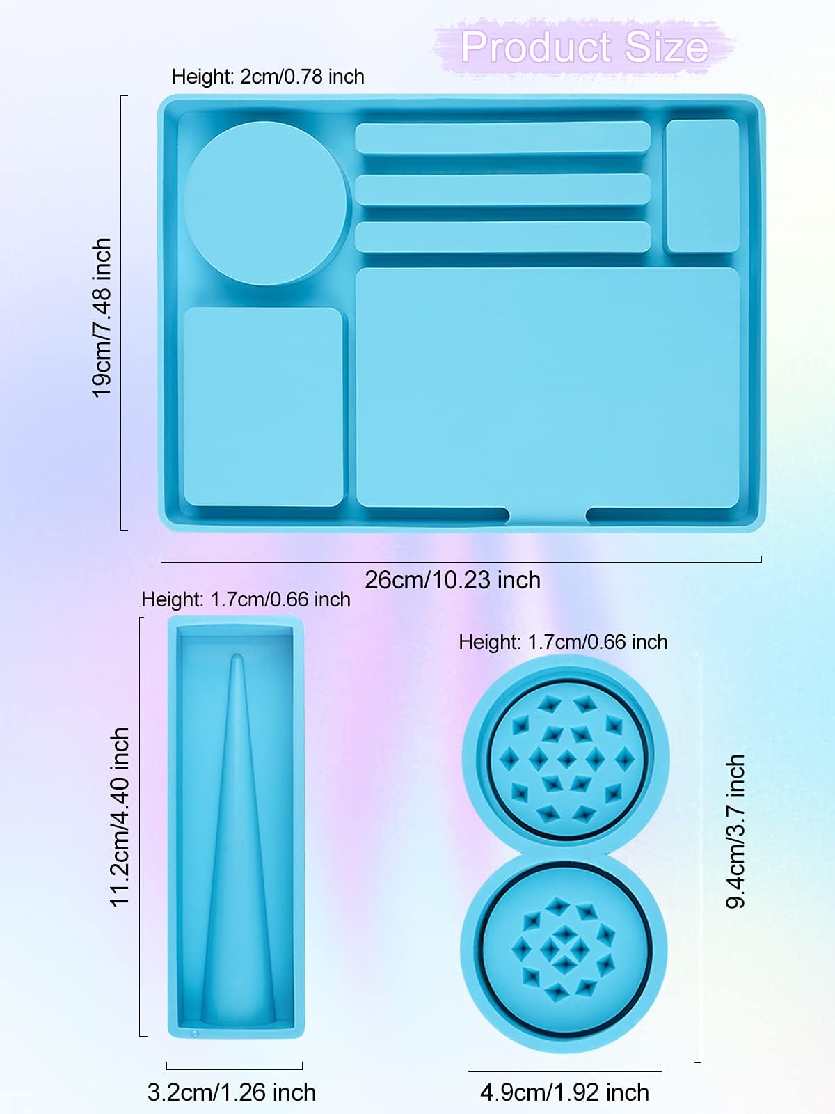 Lanstics 3-Piece Silicone Rolling Tray Mold Set - DIY Resin Casting Molds for Rectangular Ashtray, Rolling Tray & Grinder - Perfect for Crafting, Smoking Accessories & Resin Art Projects