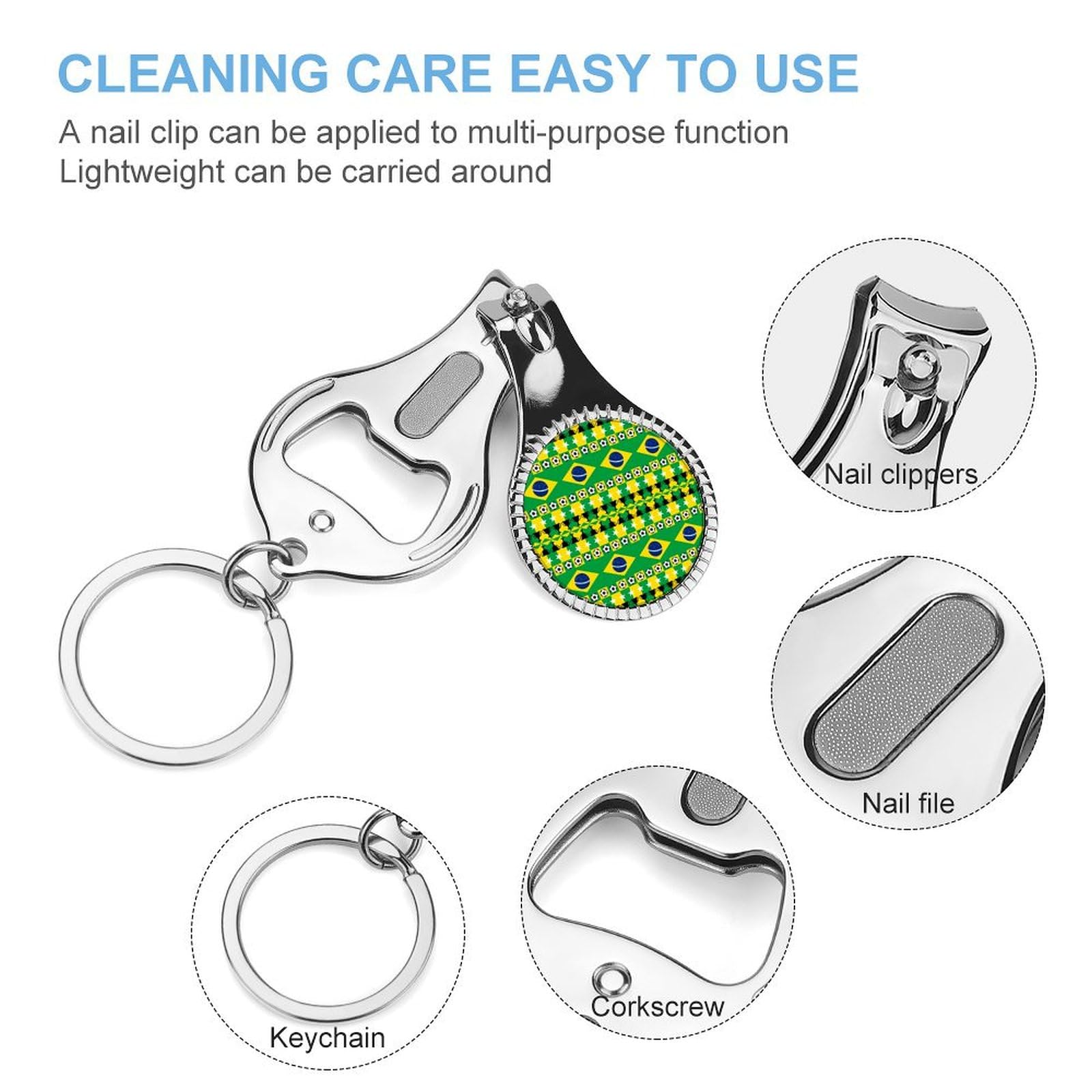 Brazilian Flag Soccer Nail Clipper - Portable Metal Nail Cutter with Nail File for Men & Women - Perfect for Travel, Sports Fans & Soccer Enthusiasts