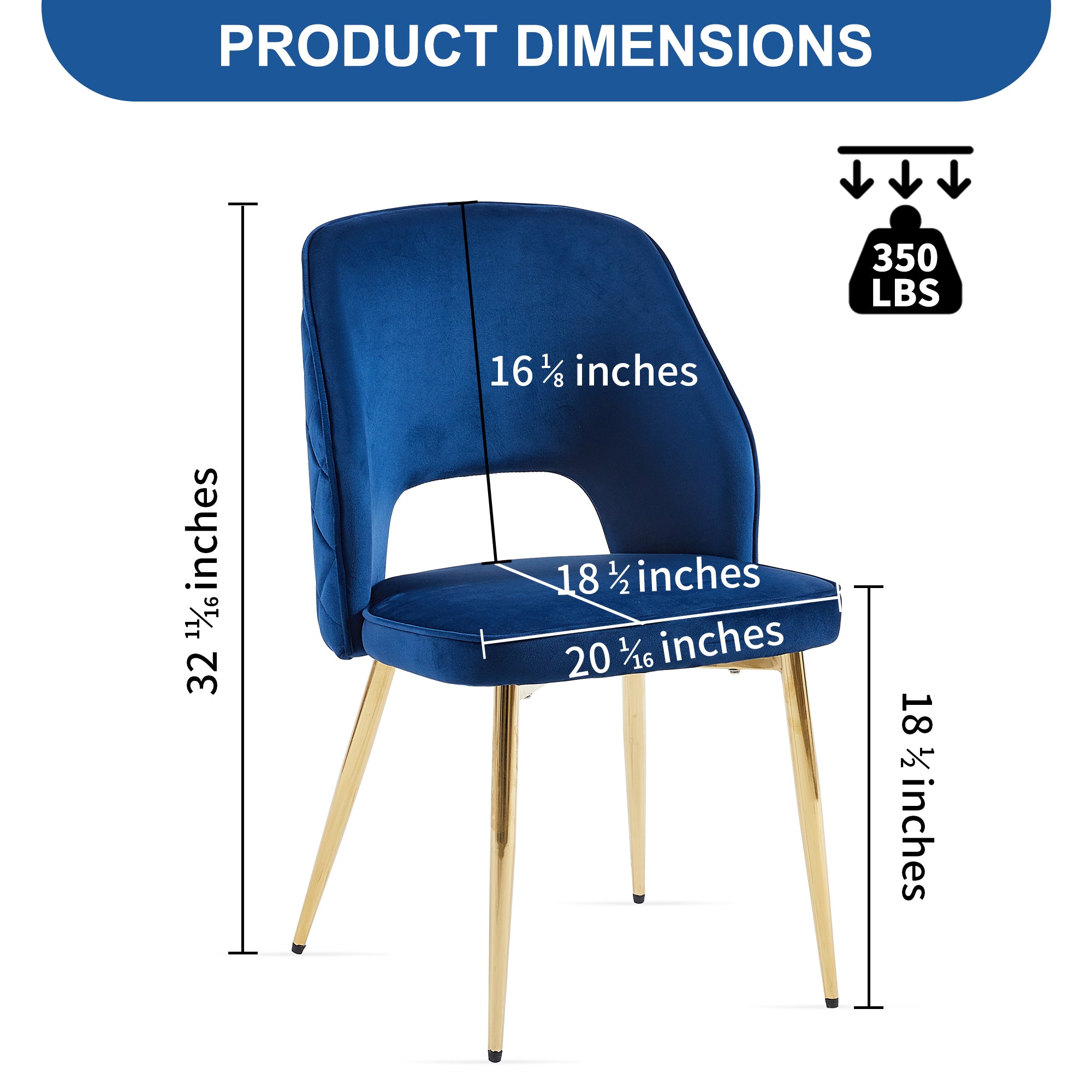 Blue Velvet Dining Chairs Set of 4 - Modern Upholstered Chairs with Metal Legs & Hollow Back Design for Dining Room, Kitchen, or Home Decor