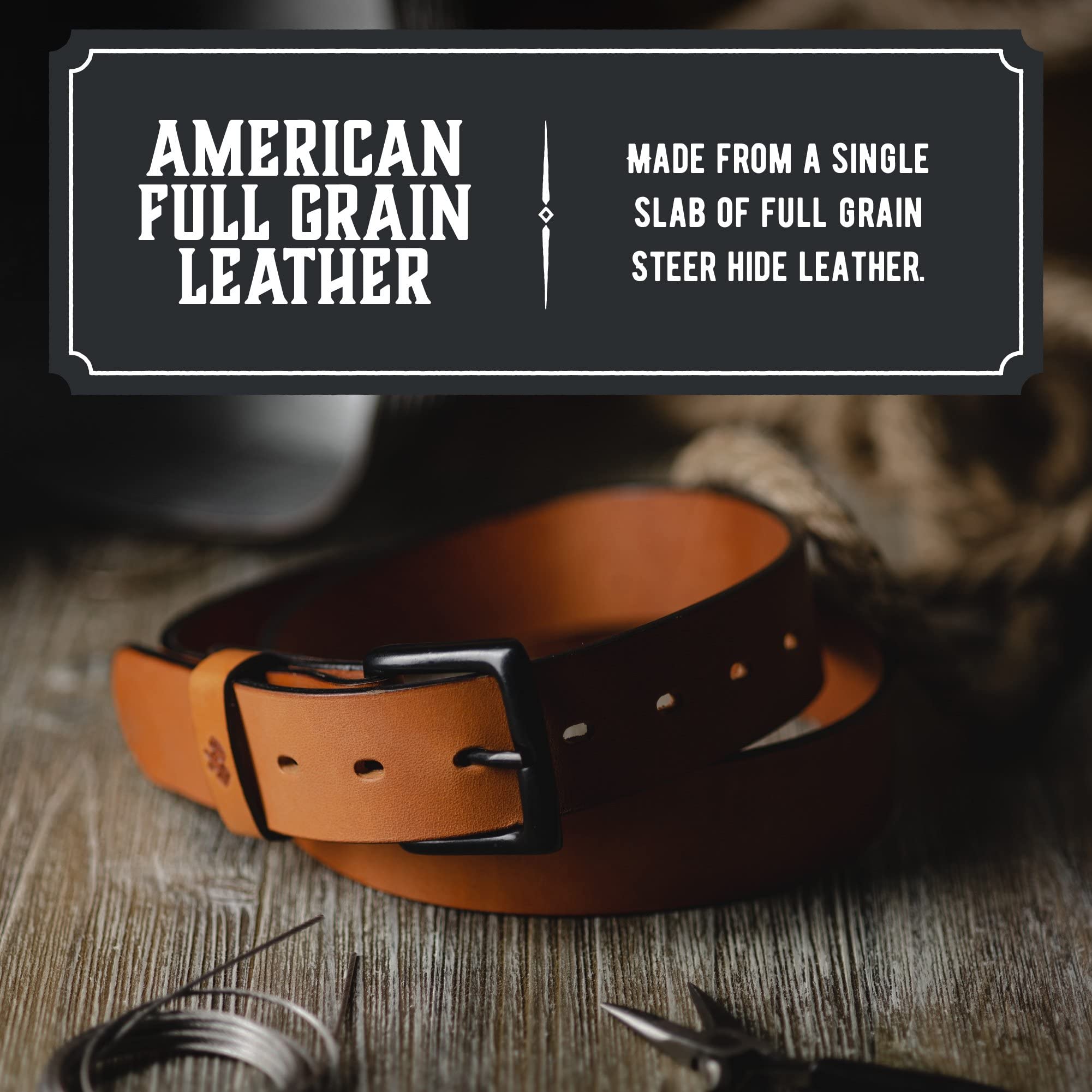 Main Street Forge All American Leather Belt for Men | Heavy Duty Work Belt | Made in USA | EDC Belt for Everyday Carry | Perfect for Construction, Hiking & Outdoor Activities