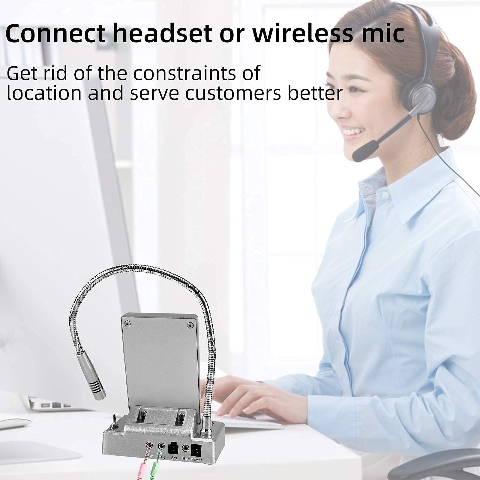 Retekess TW102 2-Way Window Intercom System with TT123 2.4G Wireless Headset - 164ft Range, Independent Volume Control - Ideal for Restaurants, Drive-Thrus, Food Trucks & Business Communication