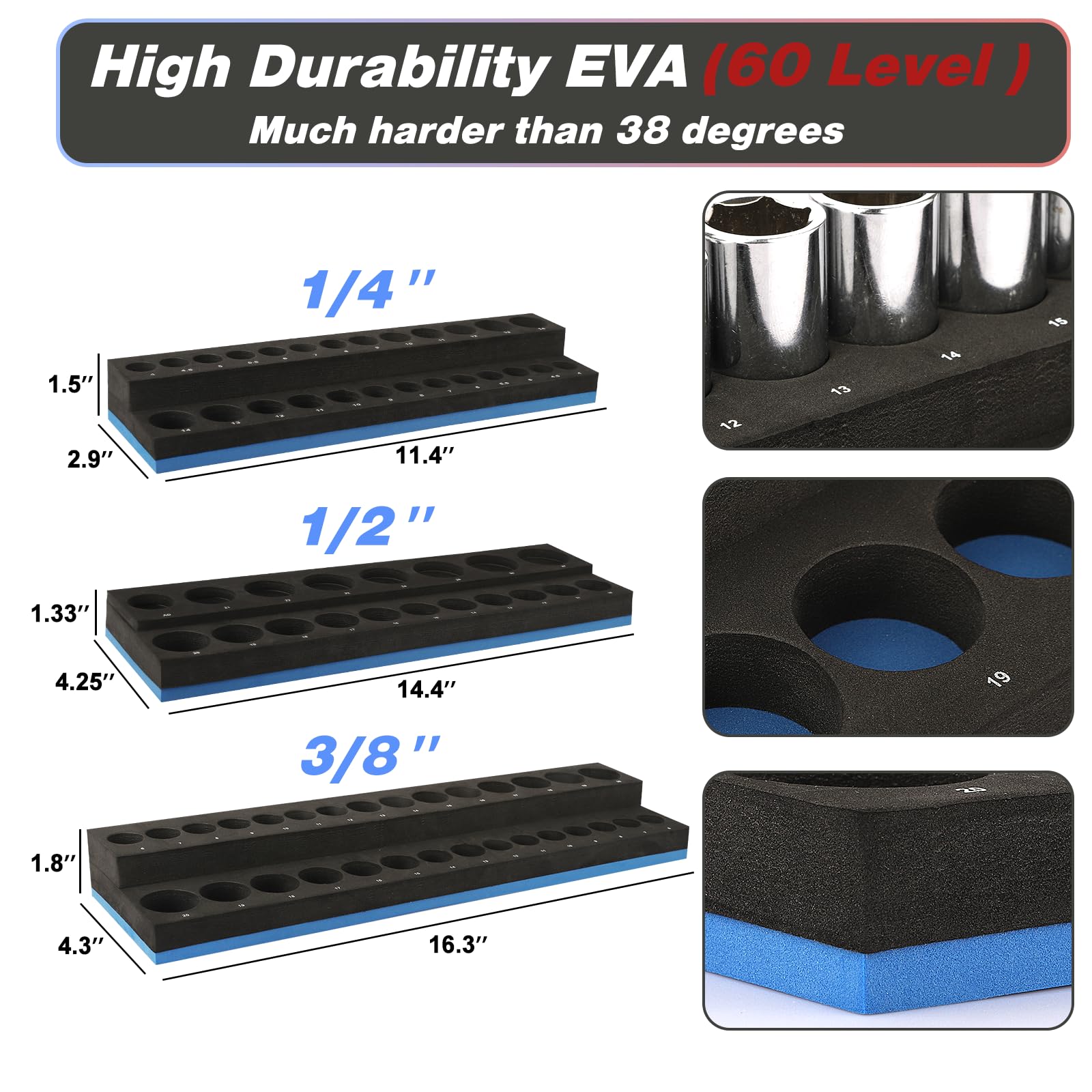 6PCS Socket Organizer Set - Heavy Duty EVA Foam Holder for 1/2