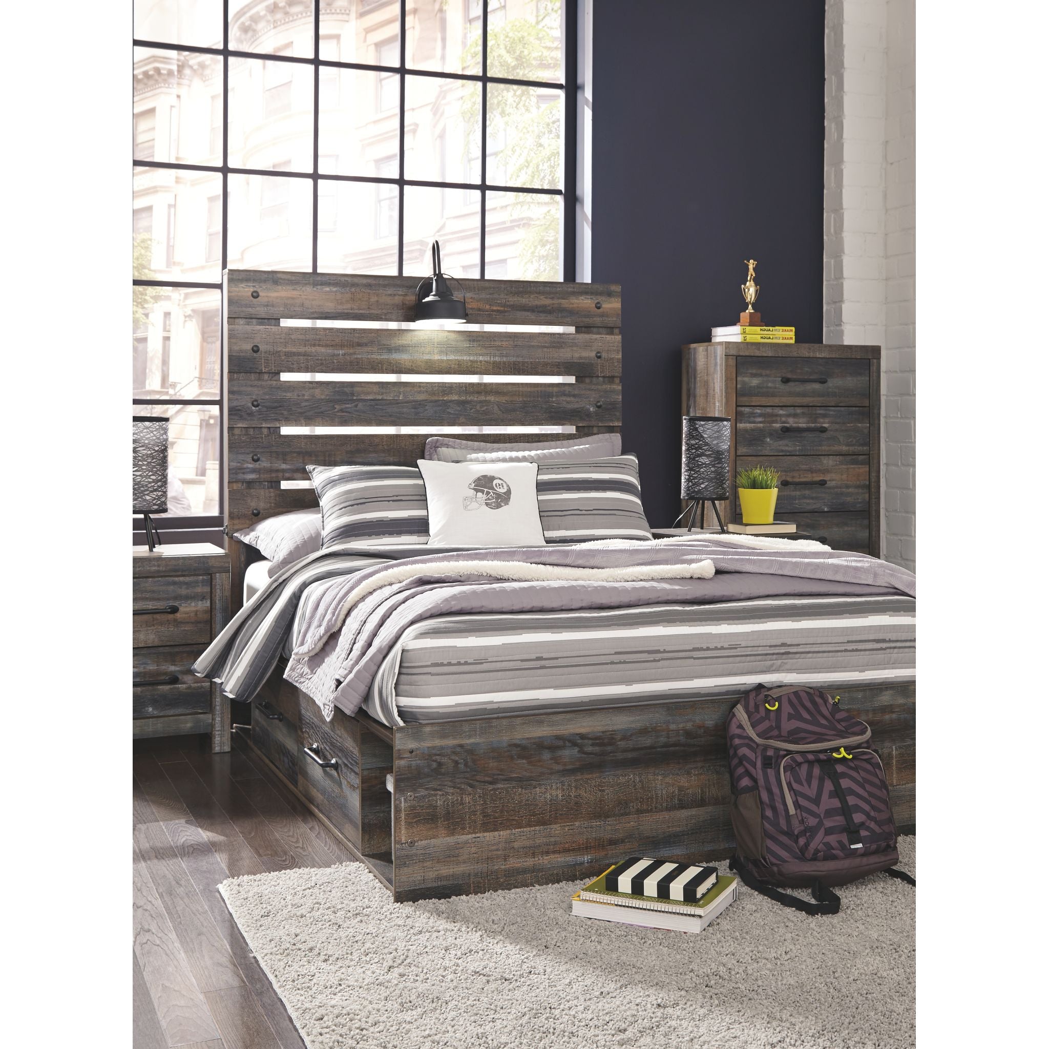 Drystan Panel Bed with 2 Drawer Storage - Queen Size Bed Frame with Underbed Storage - Modern Bedroom Furniture for Small Spaces & Guest Rooms