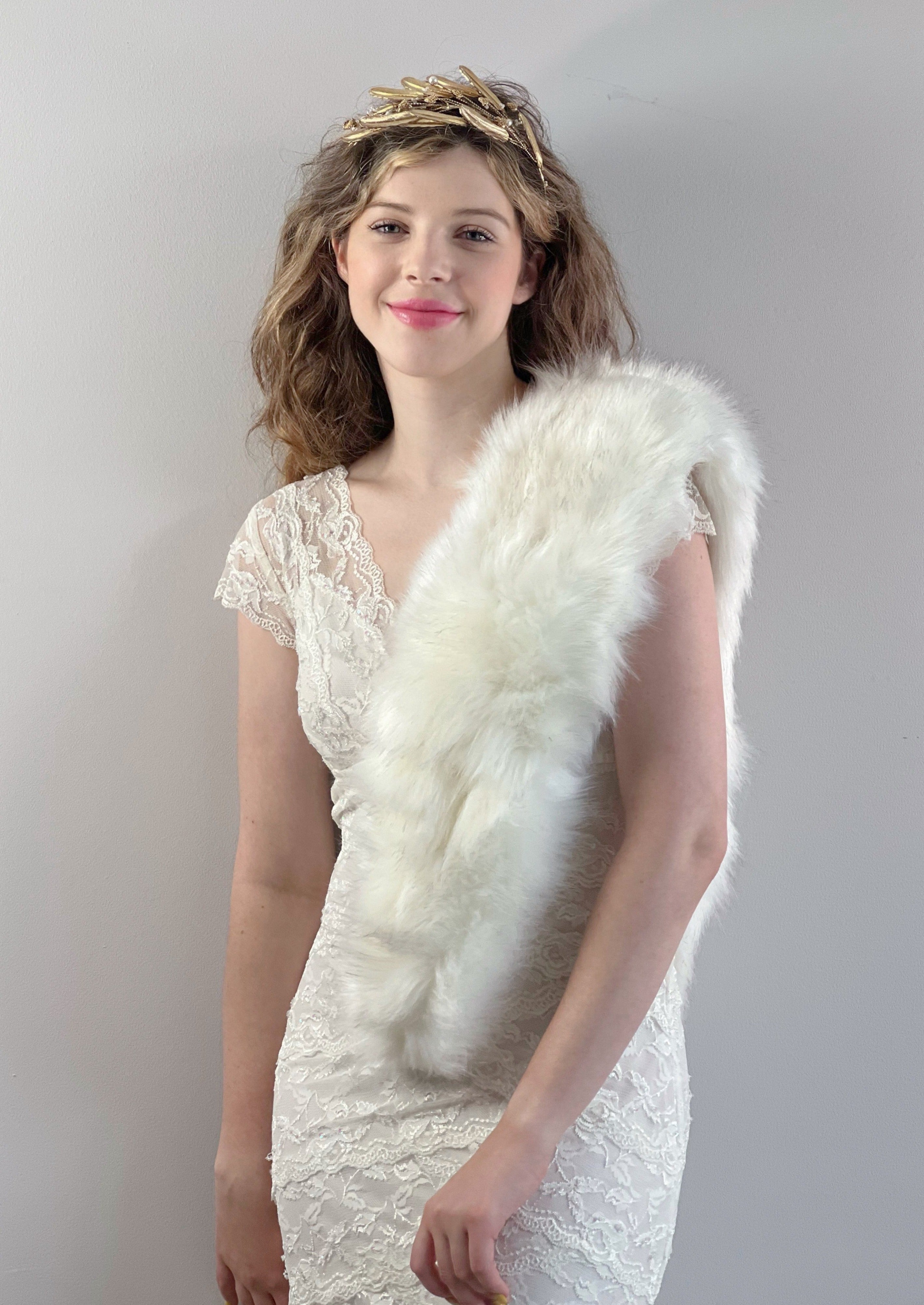 Luxury Fox Faux Fur Scarf - Soft Ivory Winter Shawl for Women - Elegant Bridesmaid Gift & Wedding Accessory - Perfect for Cold Weather, Holiday Parties, and Formal Events