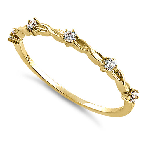 14K Yellow Gold Twist Half Eternity Ring with Round CZ Stones - Elegant Stackable Band for Anniversary, Wedding, or Everyday Wear