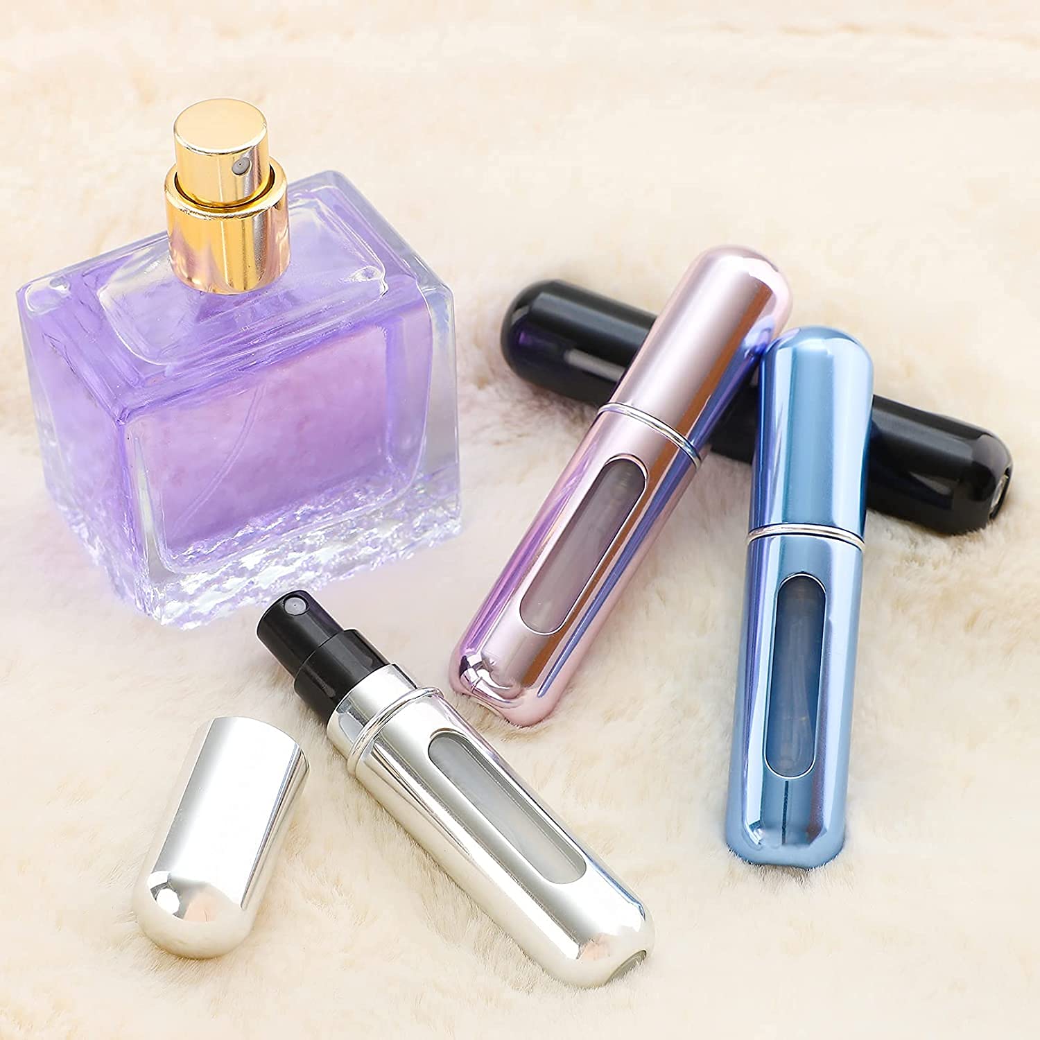 4PCS Refillable Perfume Atomizer Bottle - Portable Travel Mini Spray Bottles for Cologne & Essential Oils, Leak-Proof Fragrance Dispenser with Carrying Bag | Perfect for Travel, Gym, Office & Daily Use