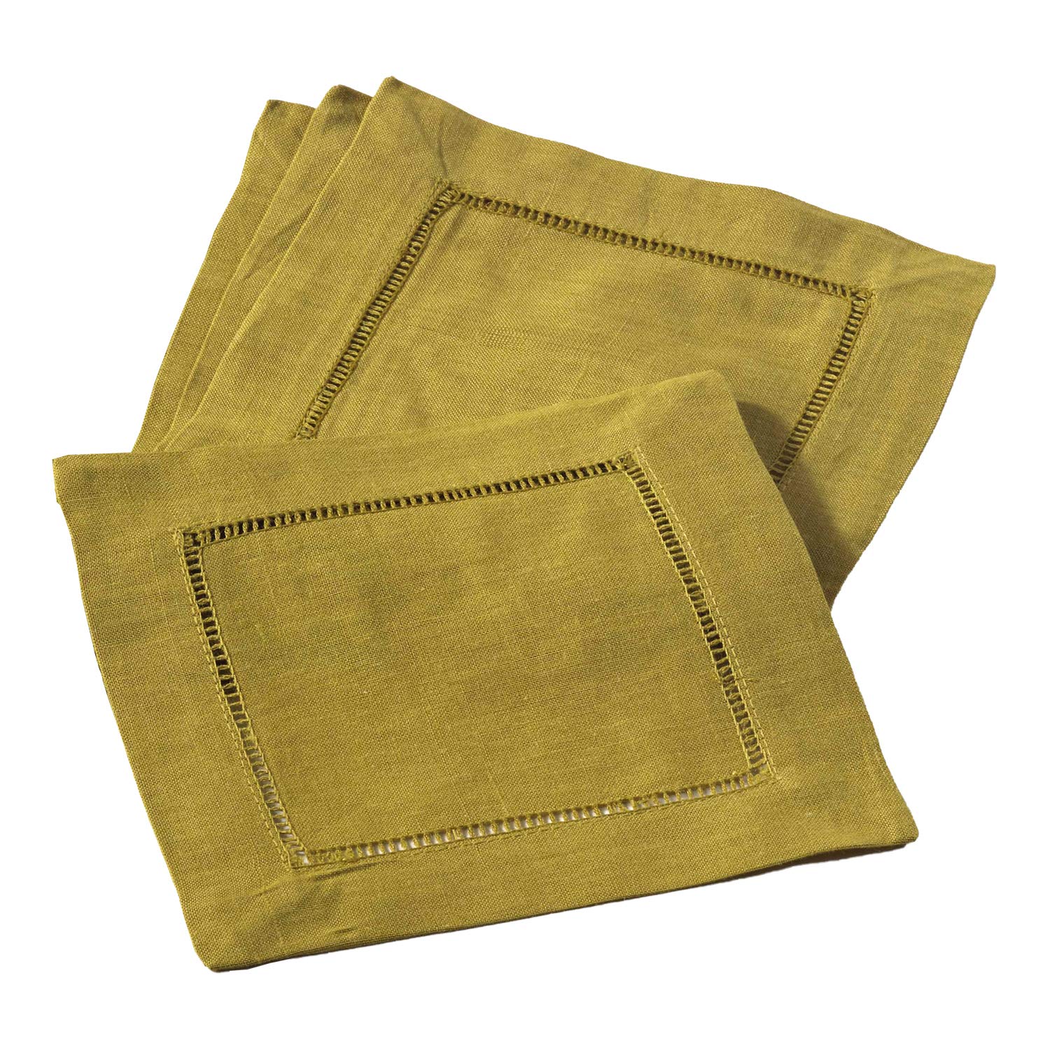 Premium Solid Color Linen Blend Coasters - Set of 4 Vibrant 6x6 Inch Hemstitched Cocktail Napkins in Chartreuse | Elegant Drinkware for Home Bar, Dinner Parties & Wedding Decor