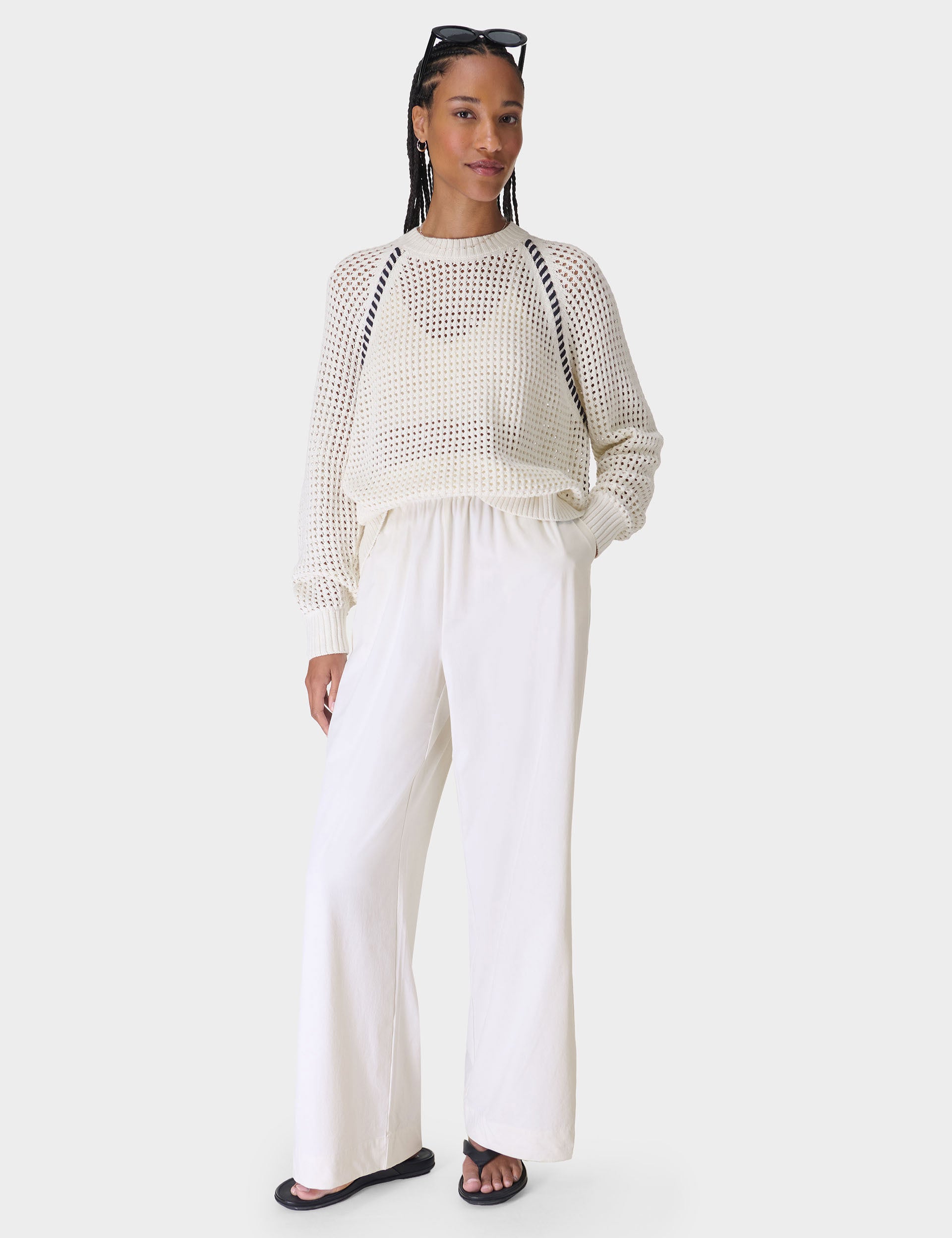 Tides High Whipstitch Jumper - Lily White Women's Casual Knit Sweater | Perfect for Fall & Winter Outfits, Office Wear & Cozy Weekends