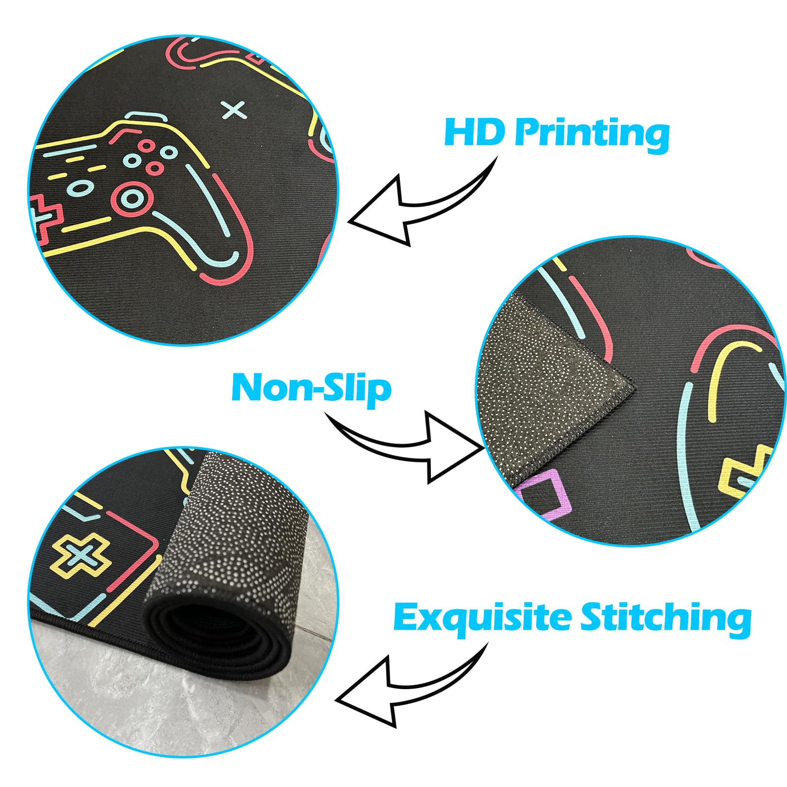 3'x5' Non-Slip Neon Gaming Rug for Boys Room - 3D Printed Gamer Carpet for Bedroom, Living Room & Game Room Decor - Perfect for Esports Setup, Streamer Background & Teen Gaming Space