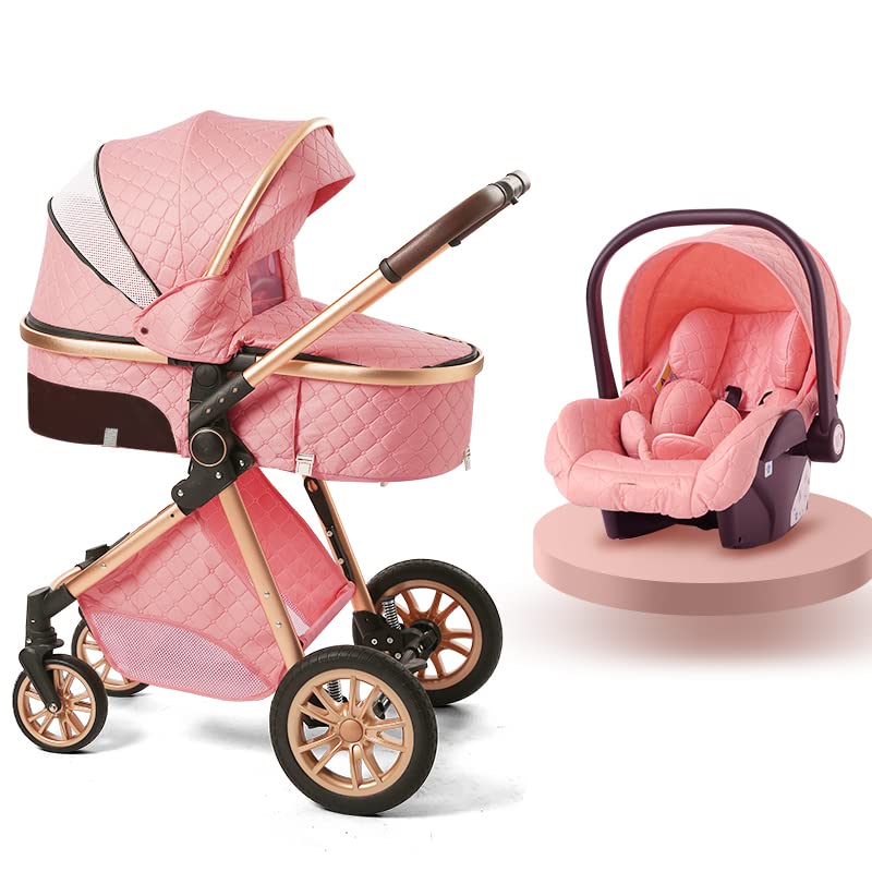 Premium Baby Stroller with Bassinet | Lightweight Folding Pram for Newborns & Infants | Adjustable Canopy & 5-Point Safety Harness (Pink) | Perfect for Park Walks, Shopping & Travel