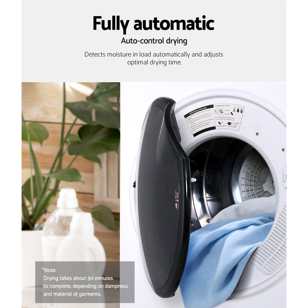 Devanti 5kg Fully Automatic Tumble Dryer - Energy Efficient Black Laundry Dryer for Home, Apartment & Small Spaces | Perfect for Clothes, Bedding & Towels