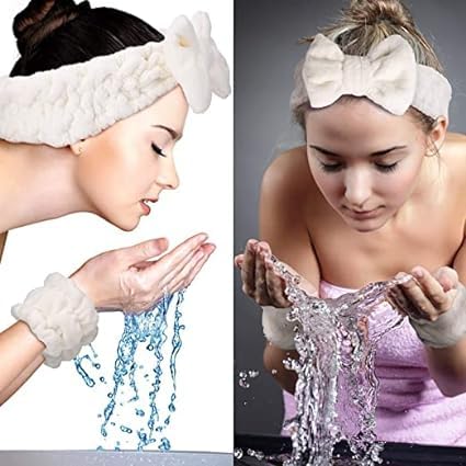 NVF 3-Piece Spa Headband & Wrist Washband Set - Super Soft Microfiber Hair & Face Wristbands for Women & Girls | Perfect for Skincare, Makeup Removal & Facial Cleansing at Home or Salon