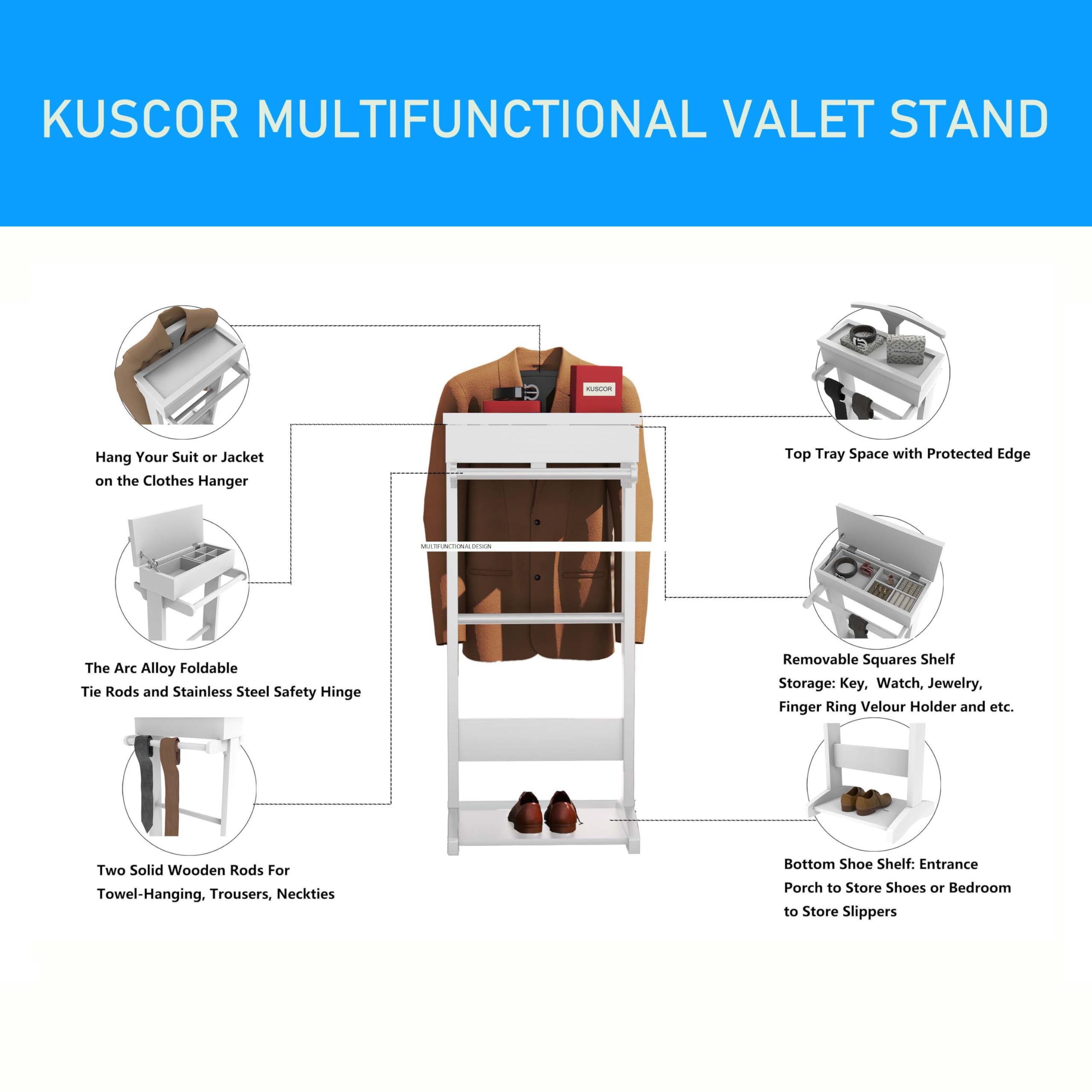 Valet Stand for Clothes with Drawer & Trouser Bar - Wooden Wardrobe Organizer with Belt Storage for Men & Women - Perfect for Bedroom, Closet & Dressing Room Organization