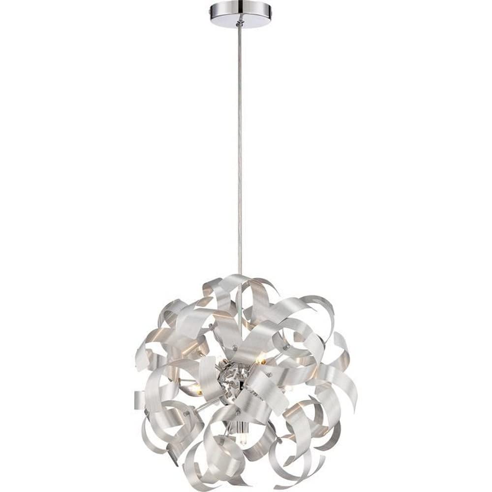 5-Light Modern Pendant Lighting Fixture - Millenia Brushed Nickel Finish - Contemporary Dining Room Chandelier for Kitchen Island, Foyer & Living Room Decor