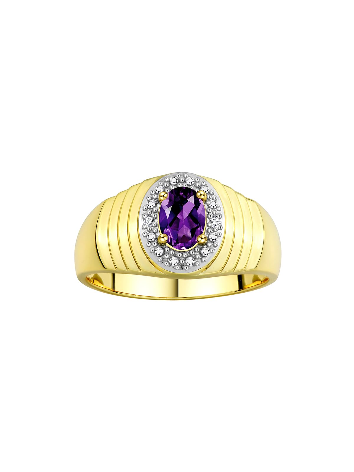 Rylos Men's Classic 7X5MM Oval Gemstone & Diamond Ring - Yellow Gold Plated Silver Birthstone Jewelry for Men (Sizes 8-13) | Perfect for Weddings, Anniversaries & Gifts