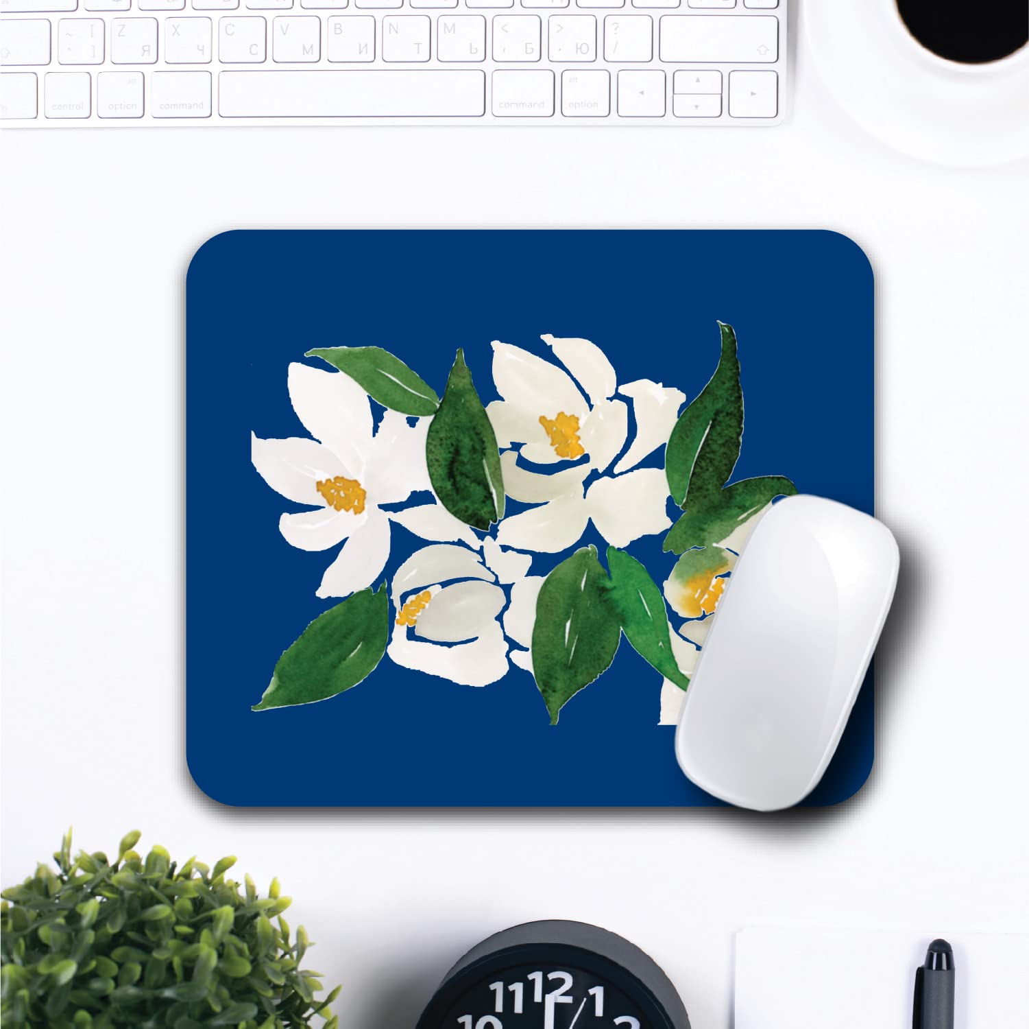 OTM Essentials Fabric Mouse Pad with Magnolia Blossom Floral Design - Non-Slip, Comfortable & Durable Computer Mouse Mat for Office, Gaming & Home Workspace Use
