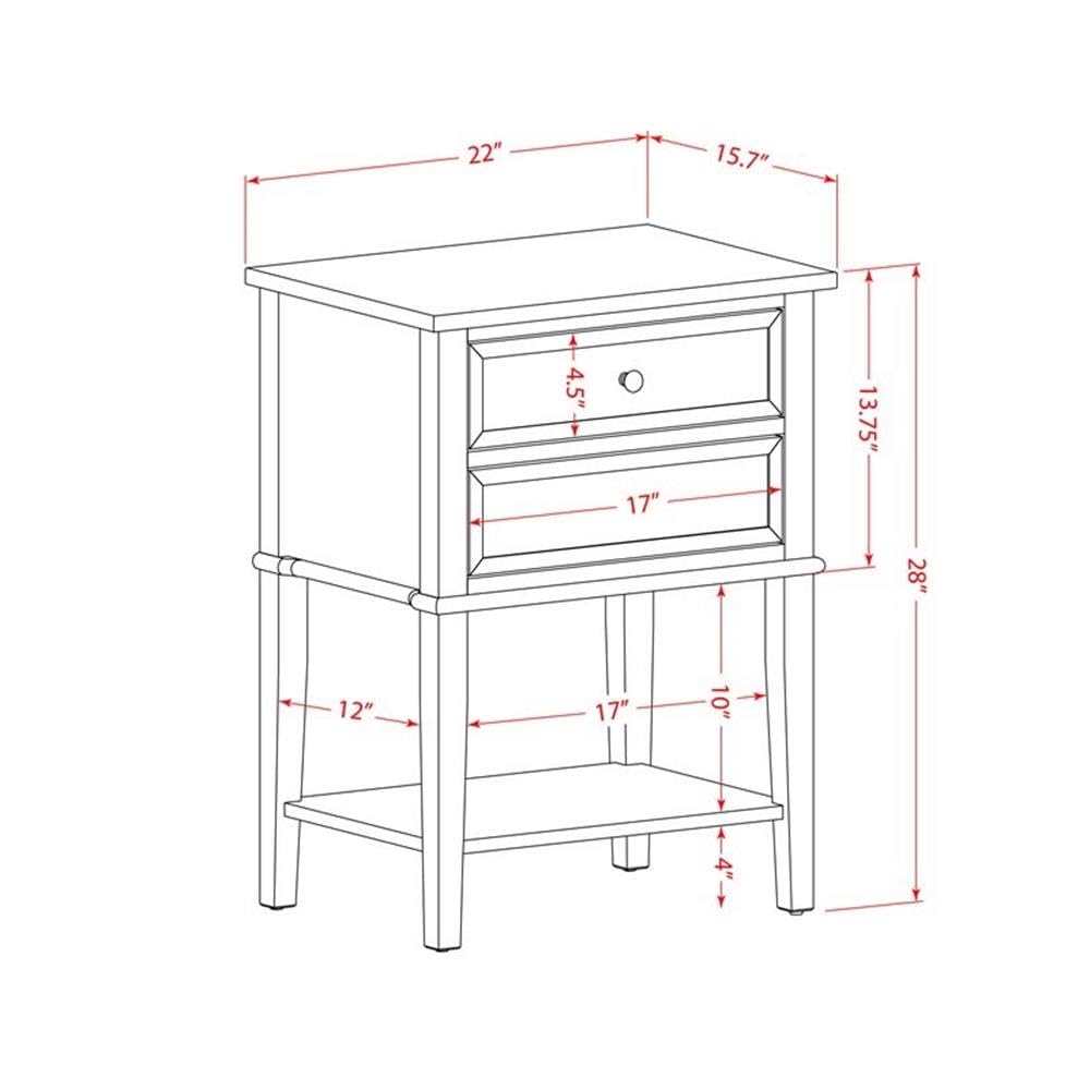 East West Furniture Valencia Rectangle Nightstand with 2 Drawers - 16x22 Inch Urban Gray Side Table for Bedroom | Modern Bedside Storage Solution for Small Spaces & Apartment Living