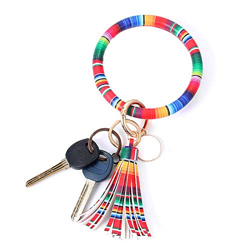 Stylish PU Leather Wristlet Keychain Bracelet with Tassel - Round Ring Key Holder for Women & Girls - Multicolor Fashion Accessory - Perfect for Everyday Use, Gifts & Travel Essentials