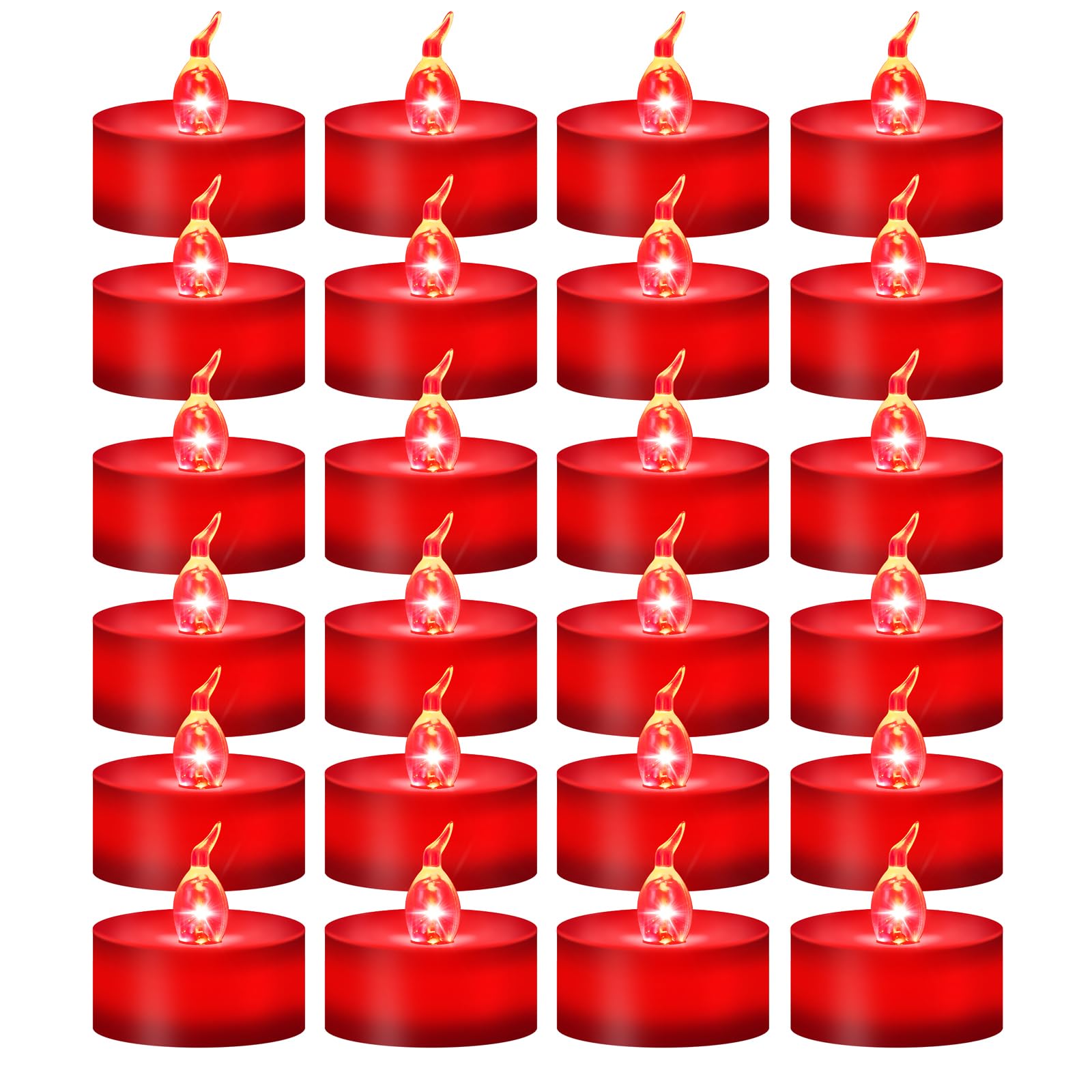 24 PCS Red Flickering Flame LED Tea Lights - Battery Operated Flameless Candles for Halloween, Christmas, Weddings & Home Decor - Safe Realistic Fake Candles with No Remote/Timer